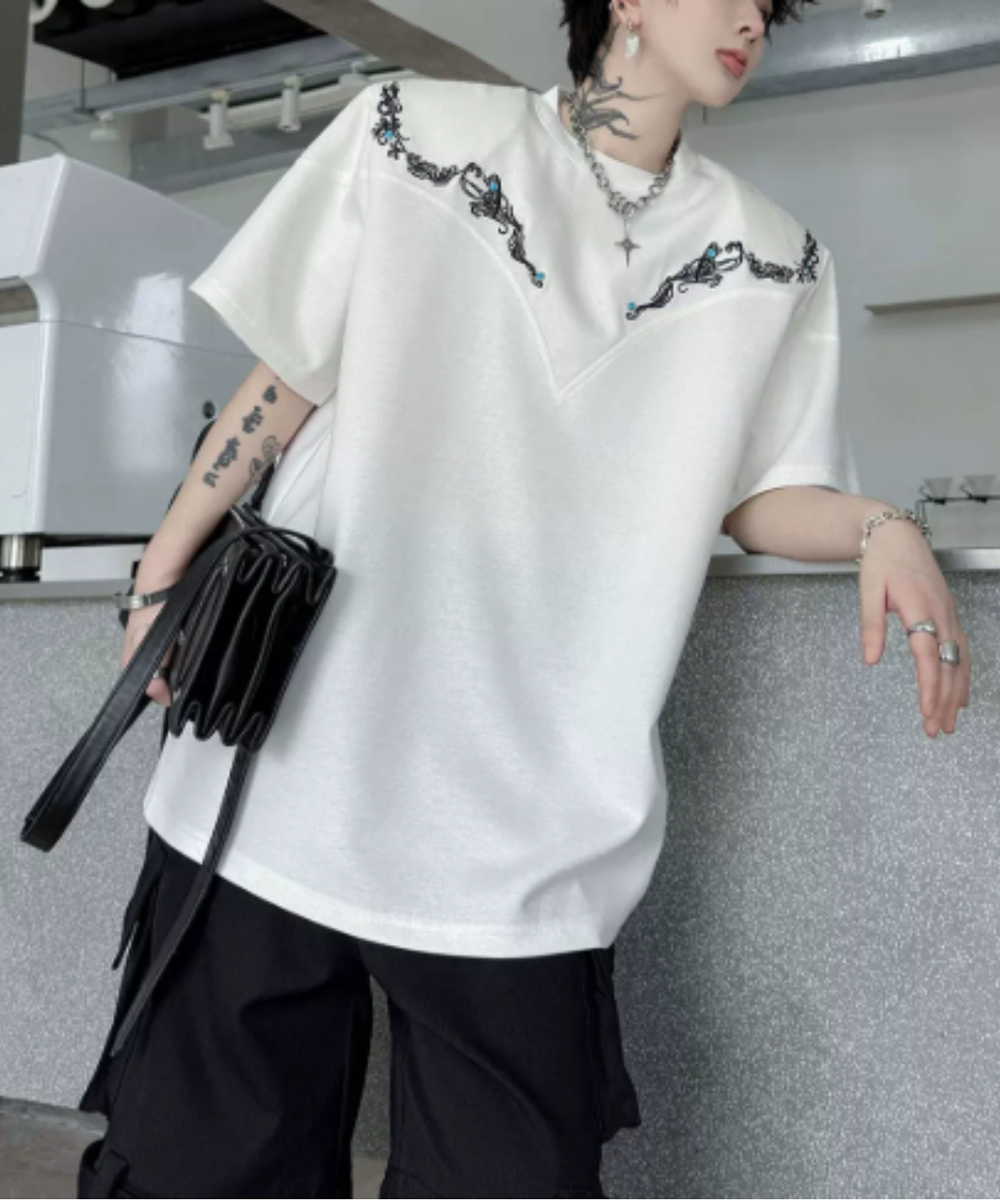 retro embroidery beads t-shirt EN2873