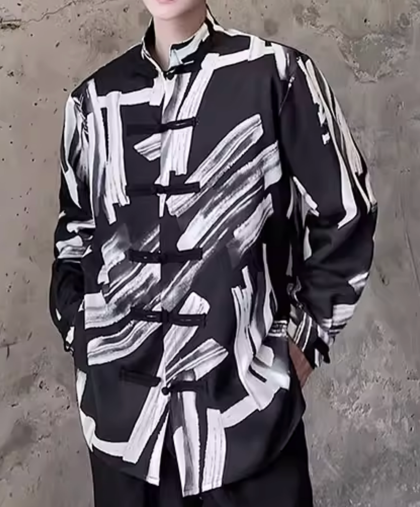 splicing print stand collar shirt EN2819