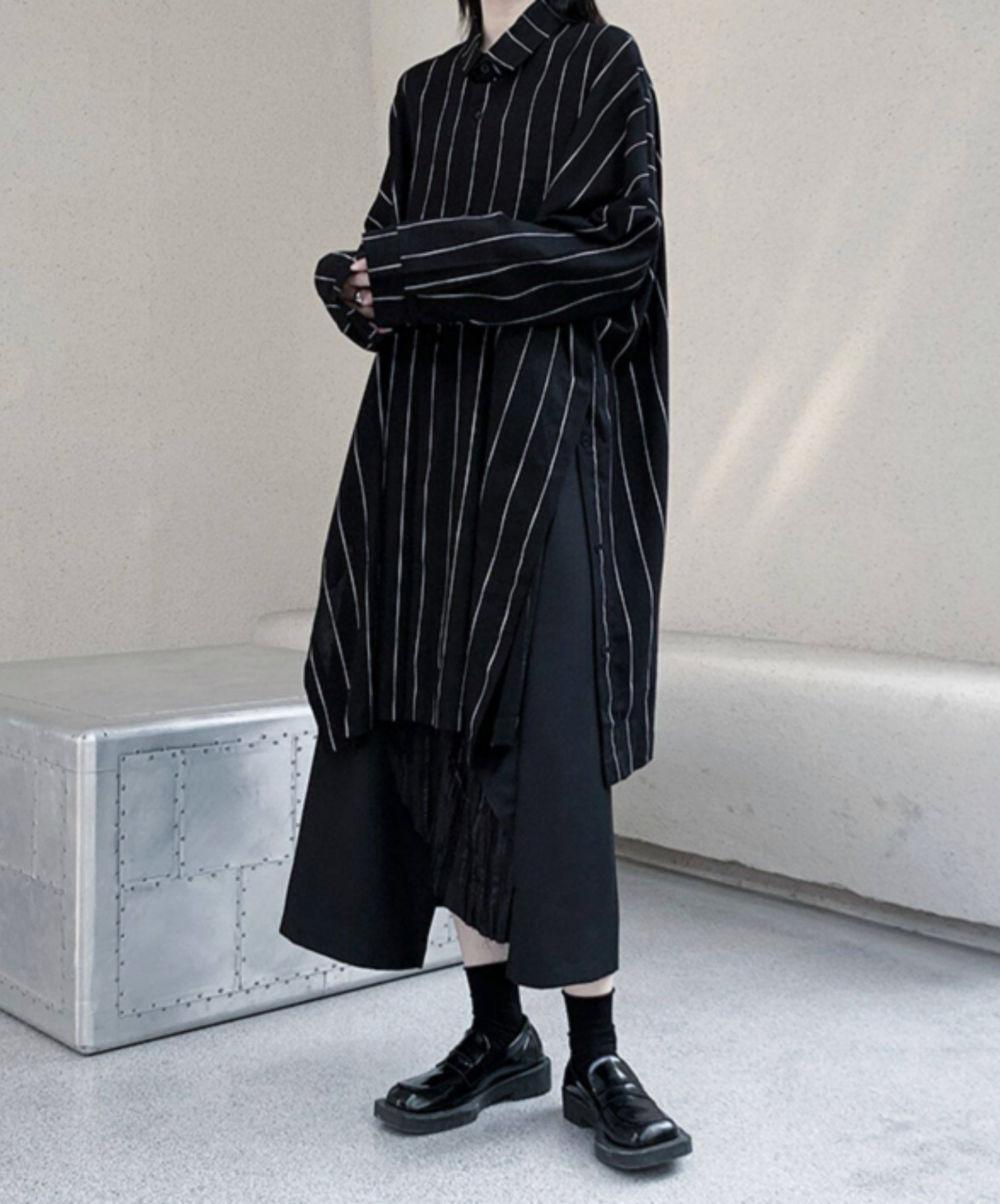 dark big silhouette stripe long shirt EN2777