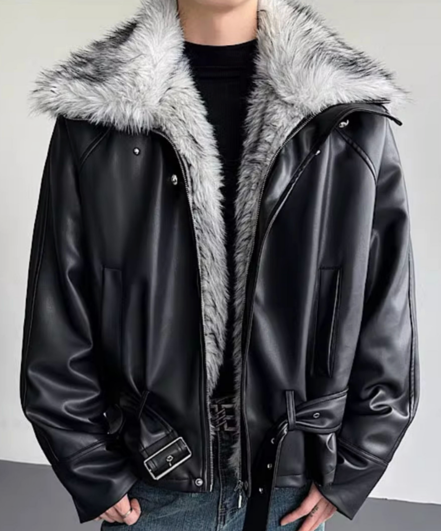 faux wolf fur collar jacket EN2587