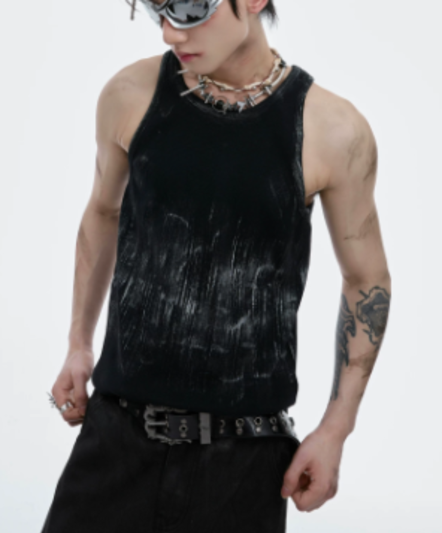 distressed ribbed slim fit tank top EN2939