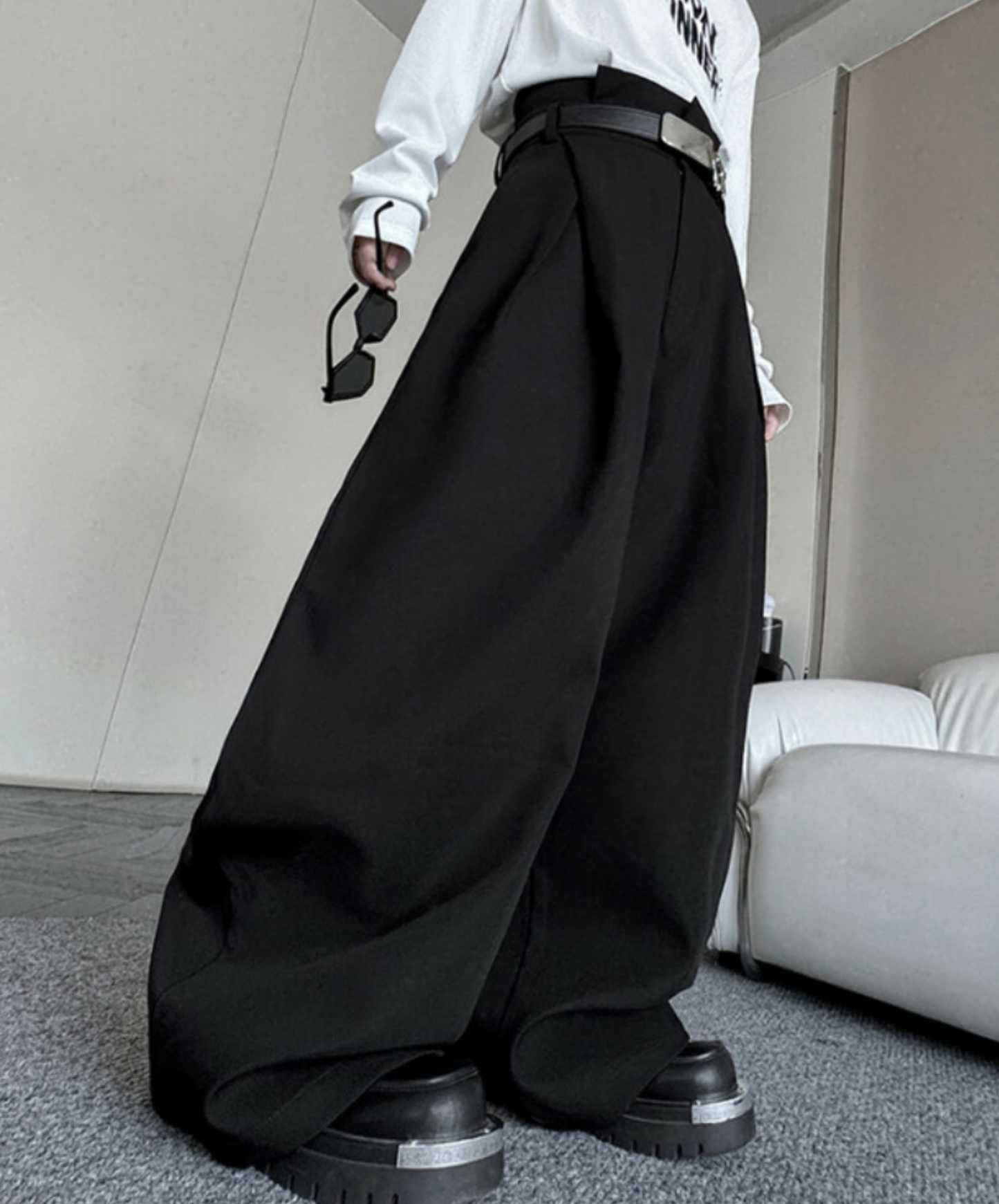smooth drape texture wide pants EN2339
