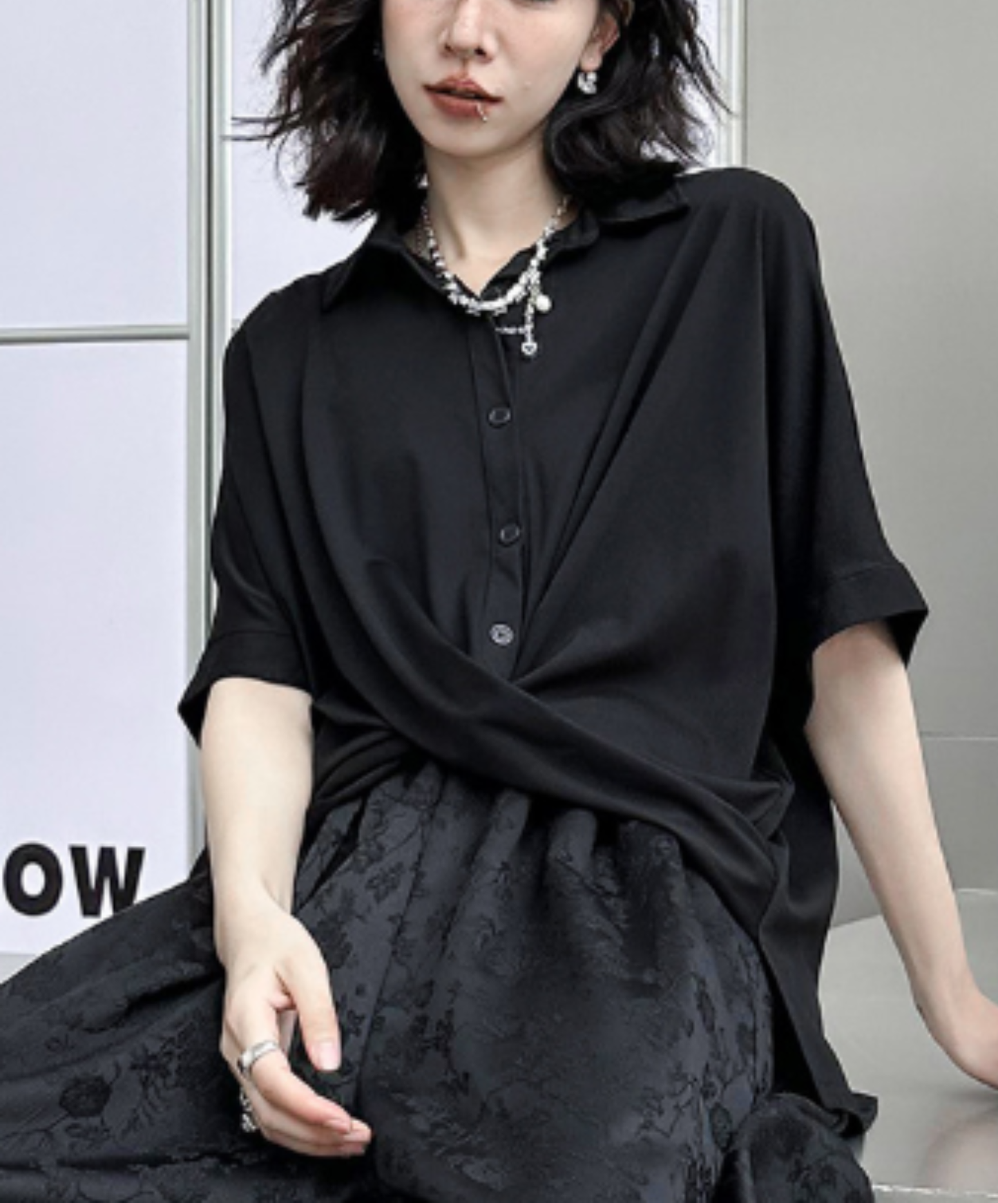 dark asymmetrical cross design shirt EN3001