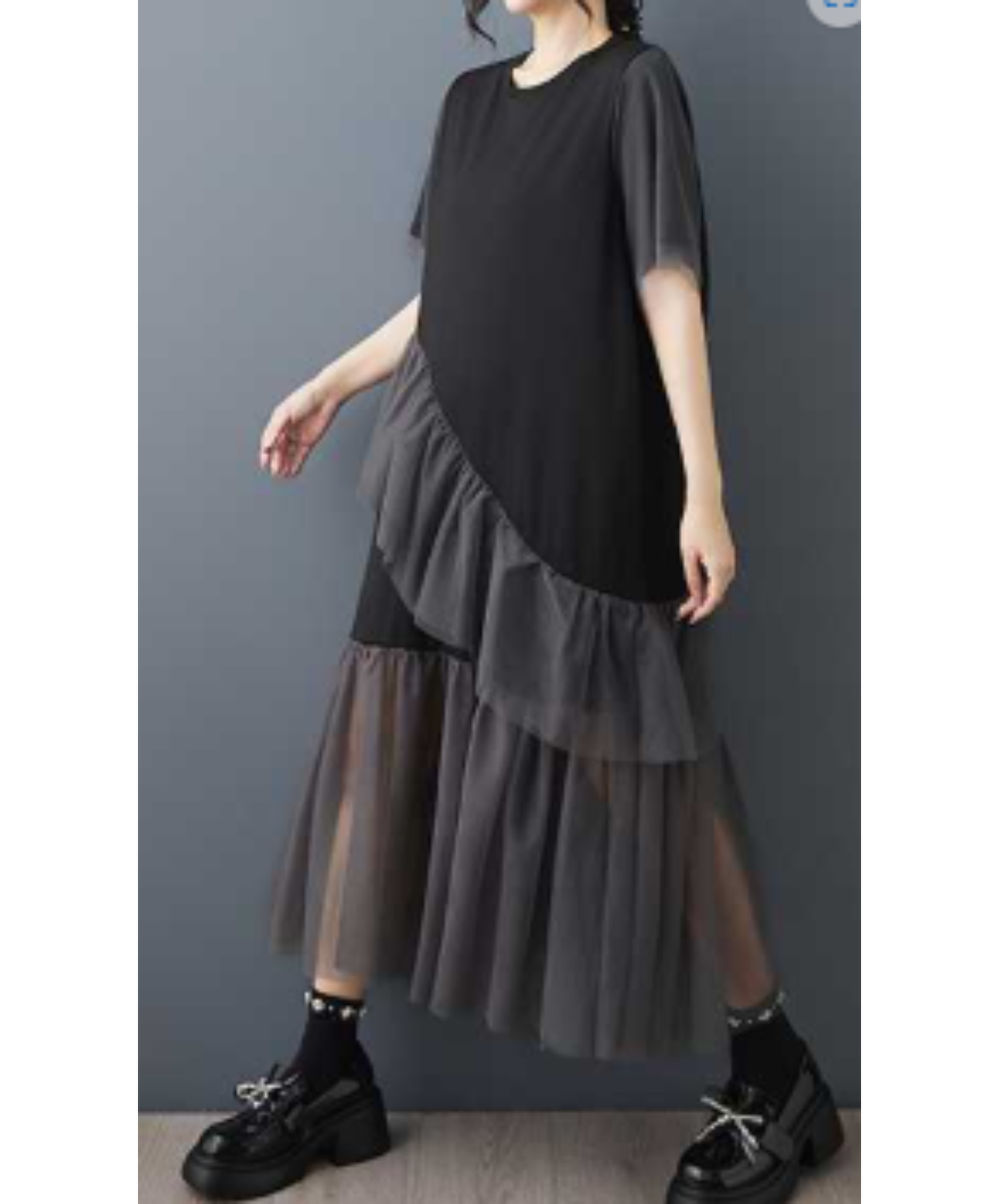 asymmetrical mesh patchwork design t-shirt EN3045
