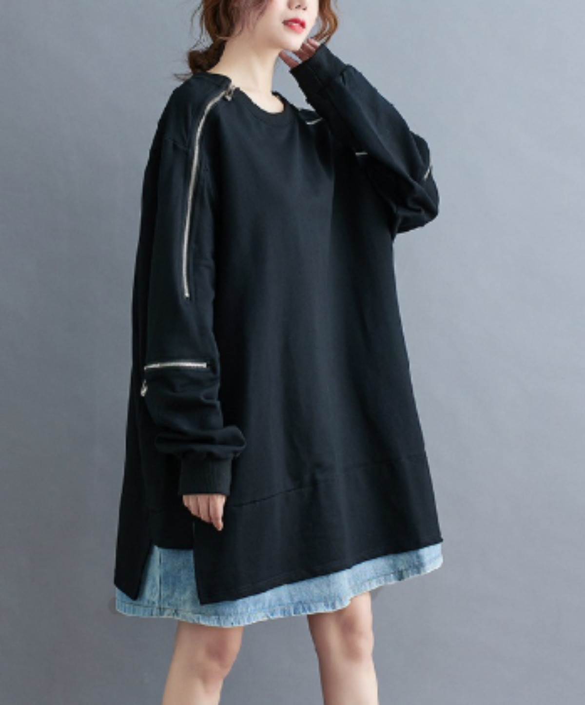 zip-detail side slits sweatshirt EN3217