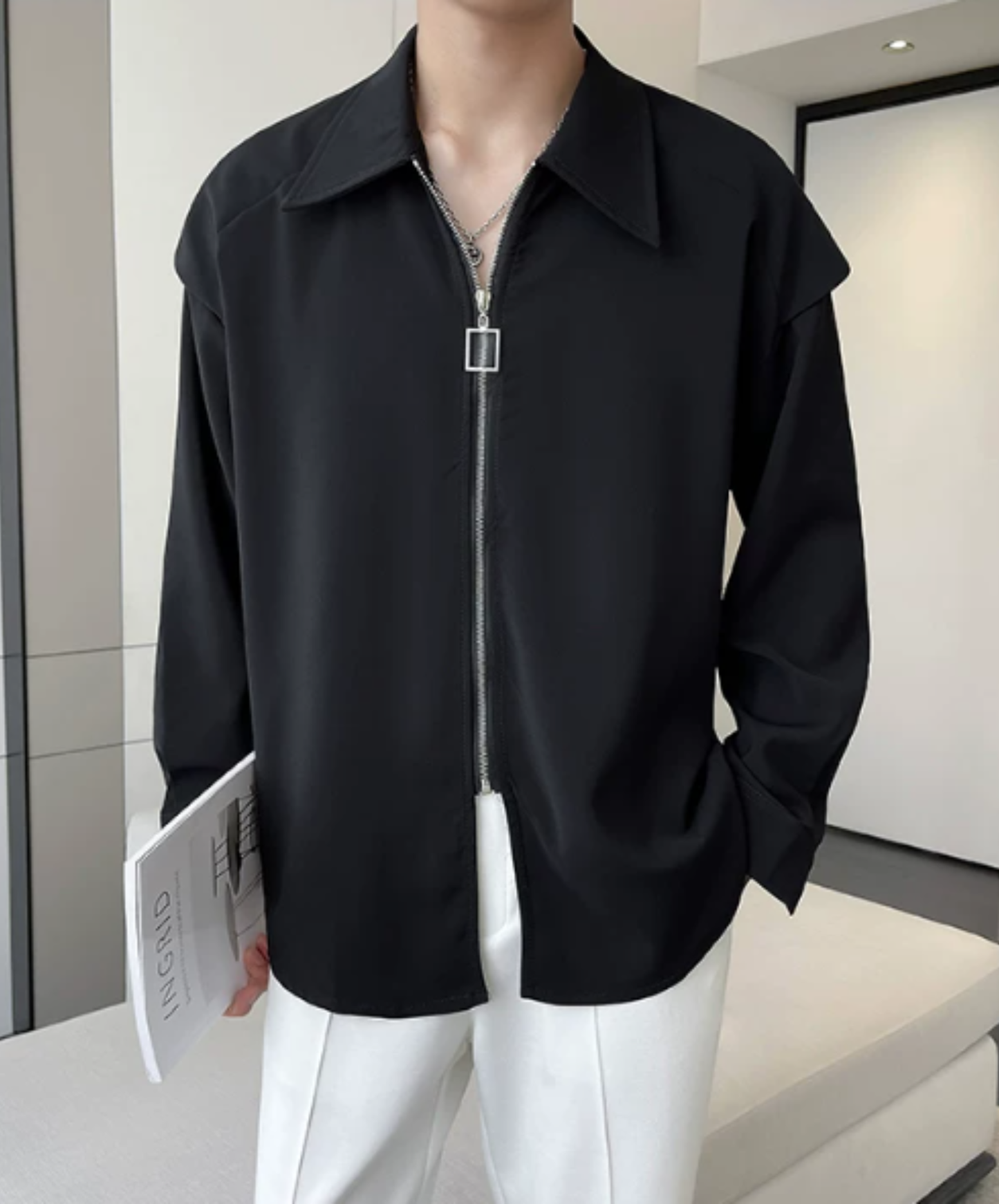 zip-up design long sleeves shirt EN2872