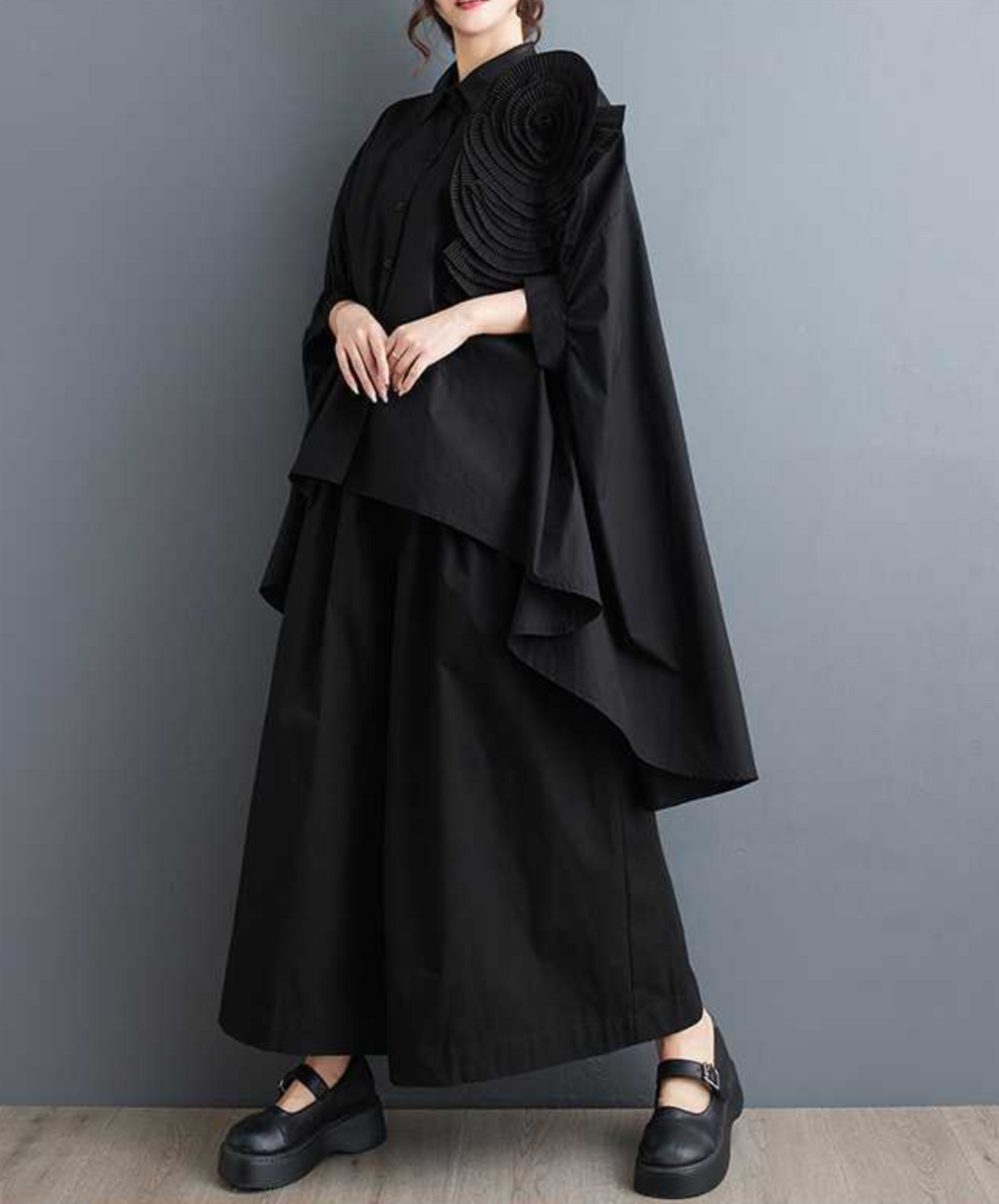 3d flower motif long shirt EN2273