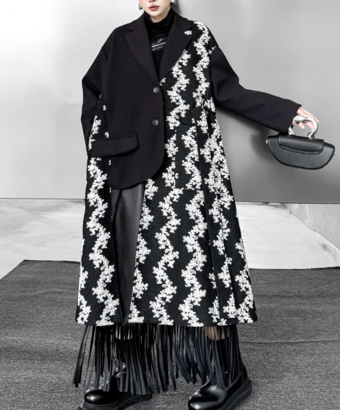 asymmetrical patchwork design coat EN2577