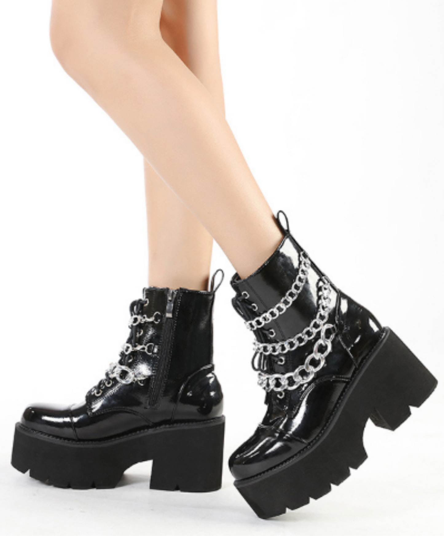 triple chain enamel zip up boots EN2003