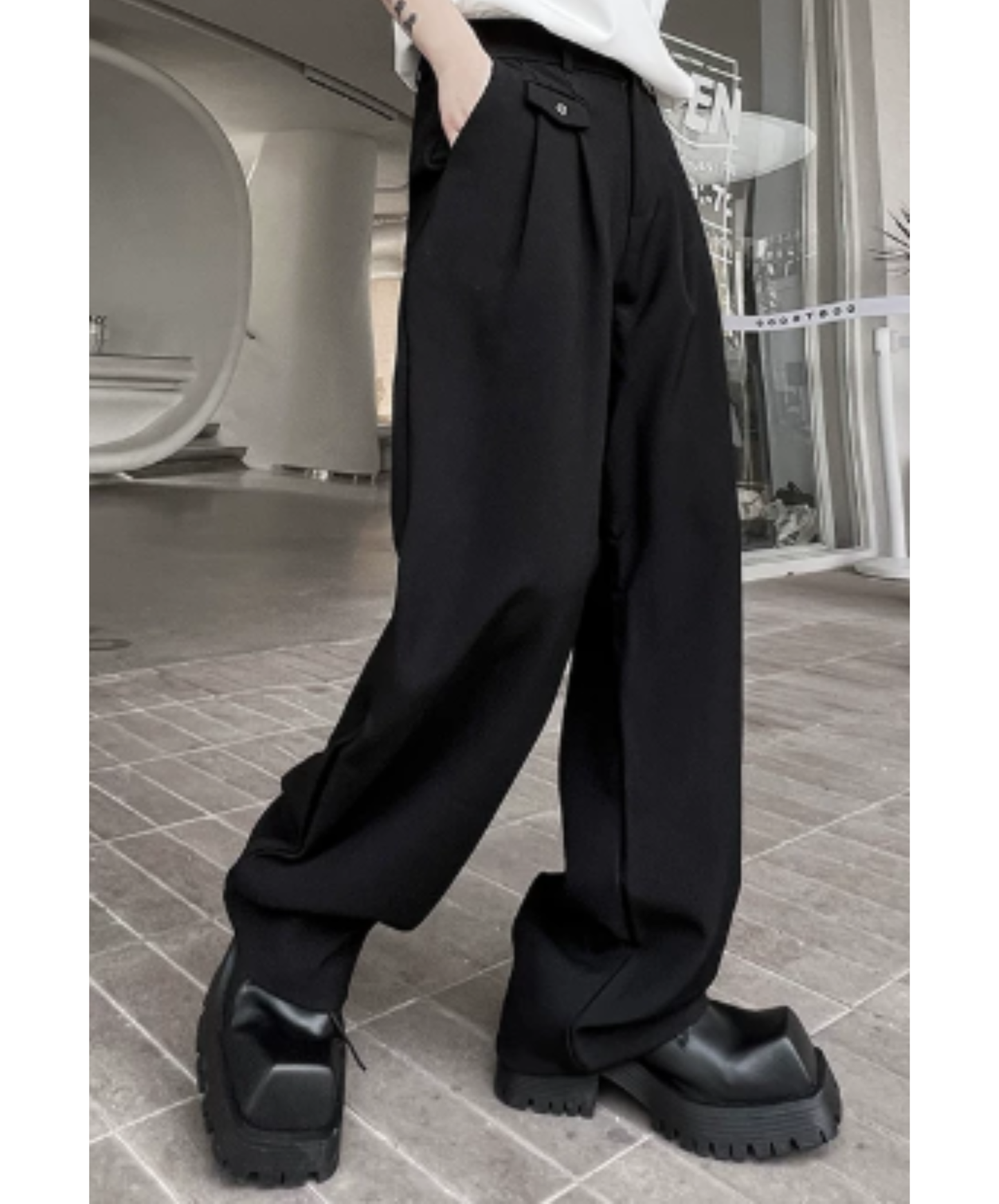 asymmetrical pocket, simple straight slacks pants EN2925