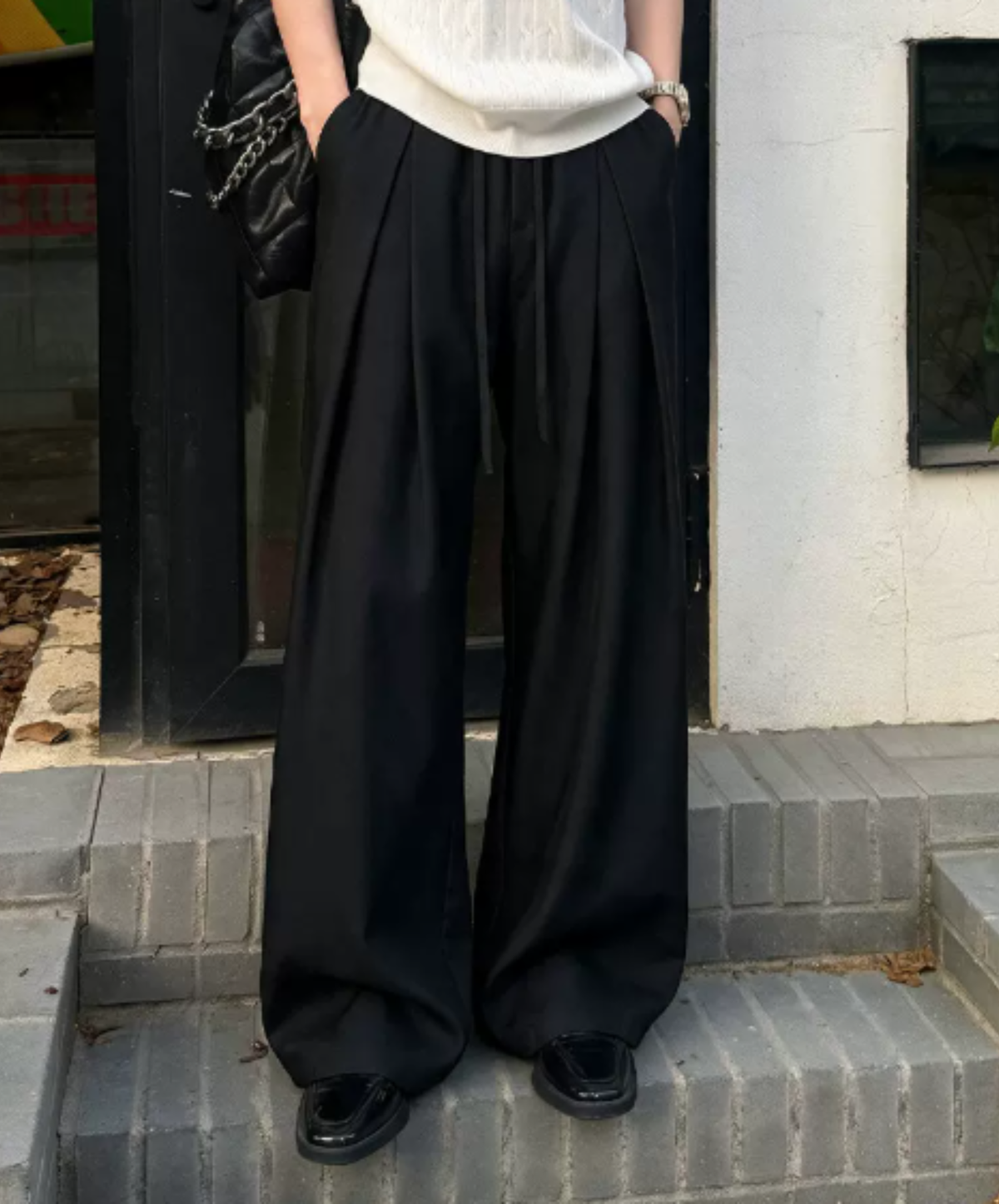 deep-pleat drawstring wide pants EN3208
