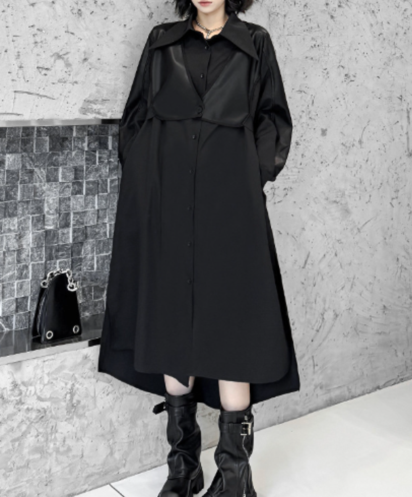 dark fishtail hem with a defined waist long shirt EN3114