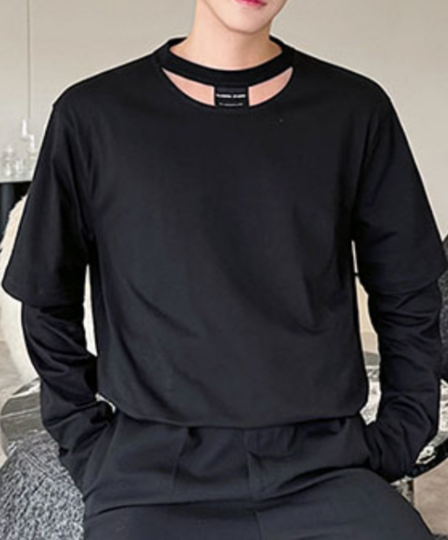 crescent hole layered style long t-shirt EN1804