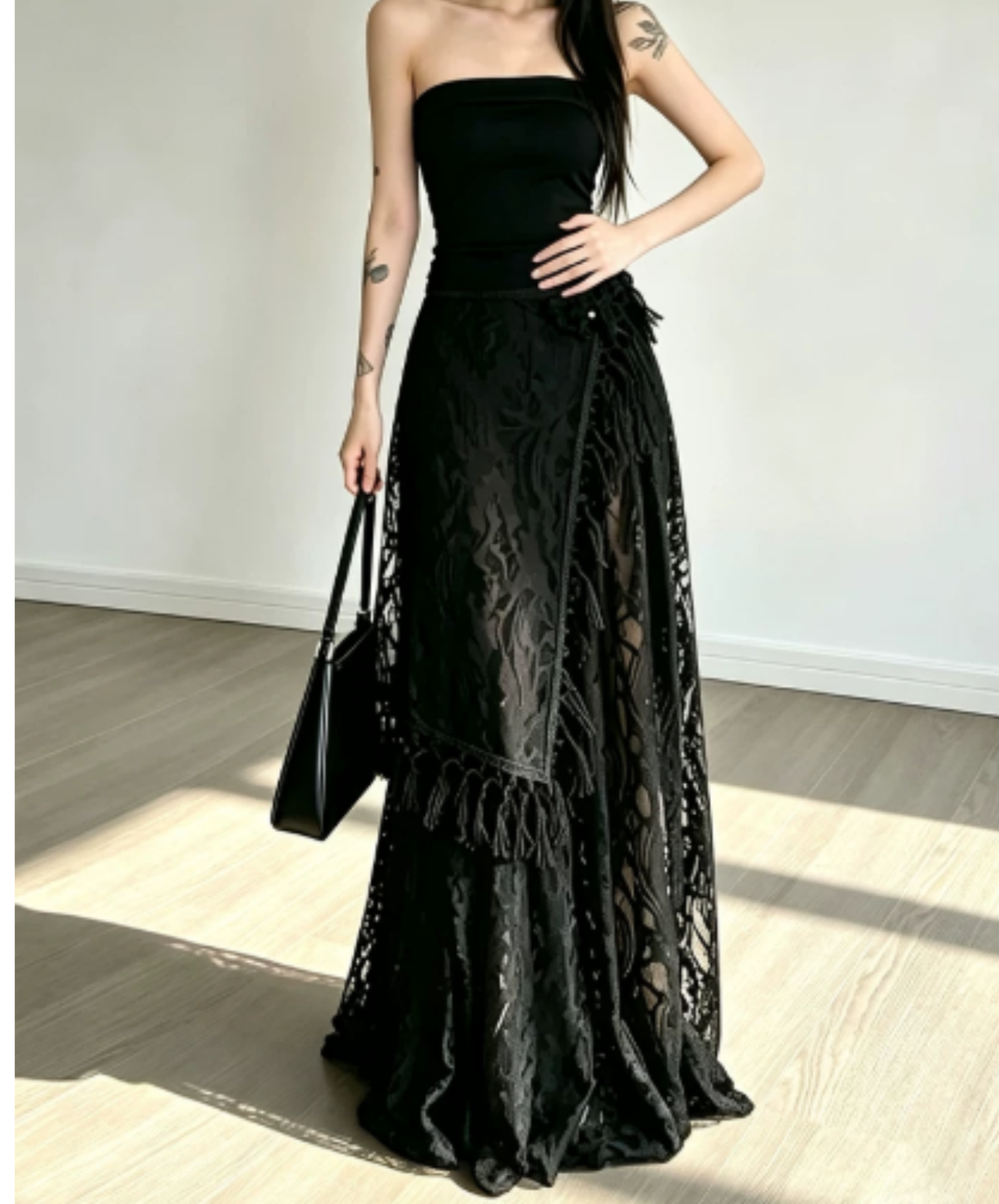 openwork pattern with fringe detailing skirt EN3219
