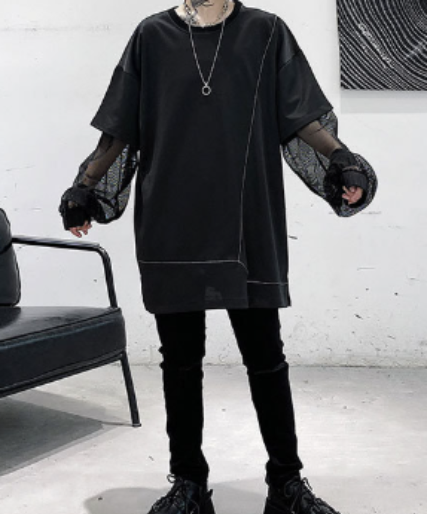 sheer sleeves with white line detailing t-shirt EN3006