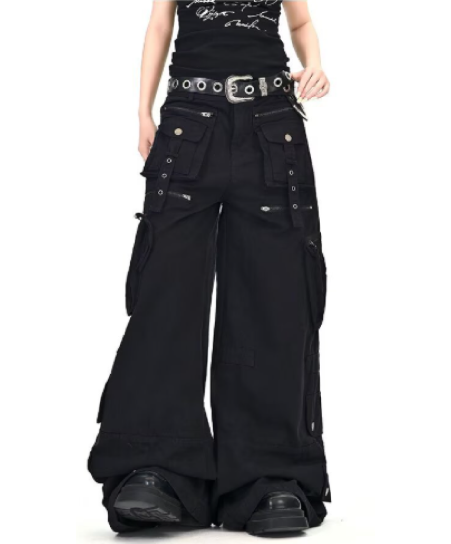 blackwash loose straight hair wide pants EN2911