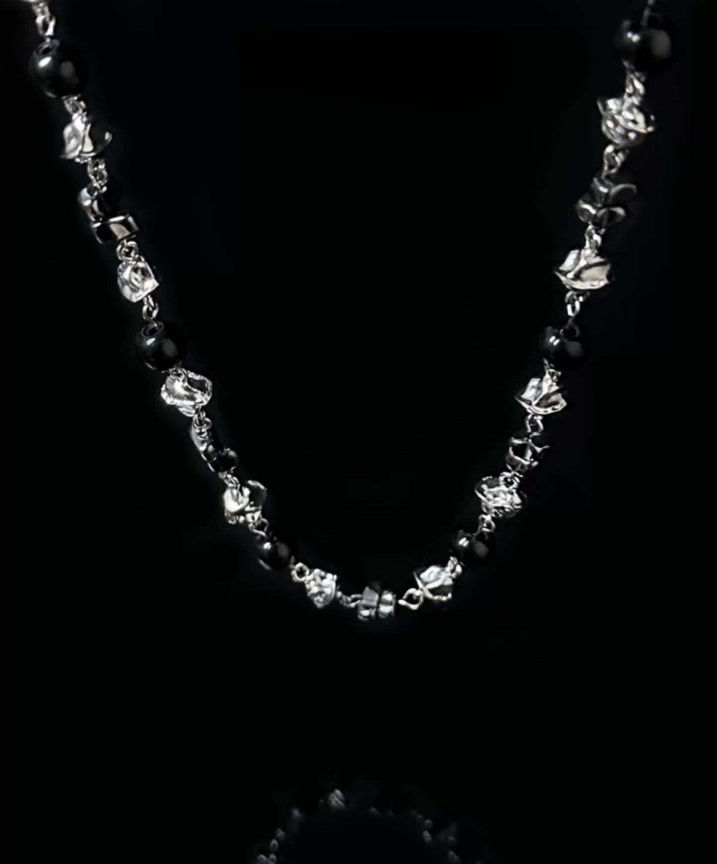 black and silver stone beads necklace EN2599