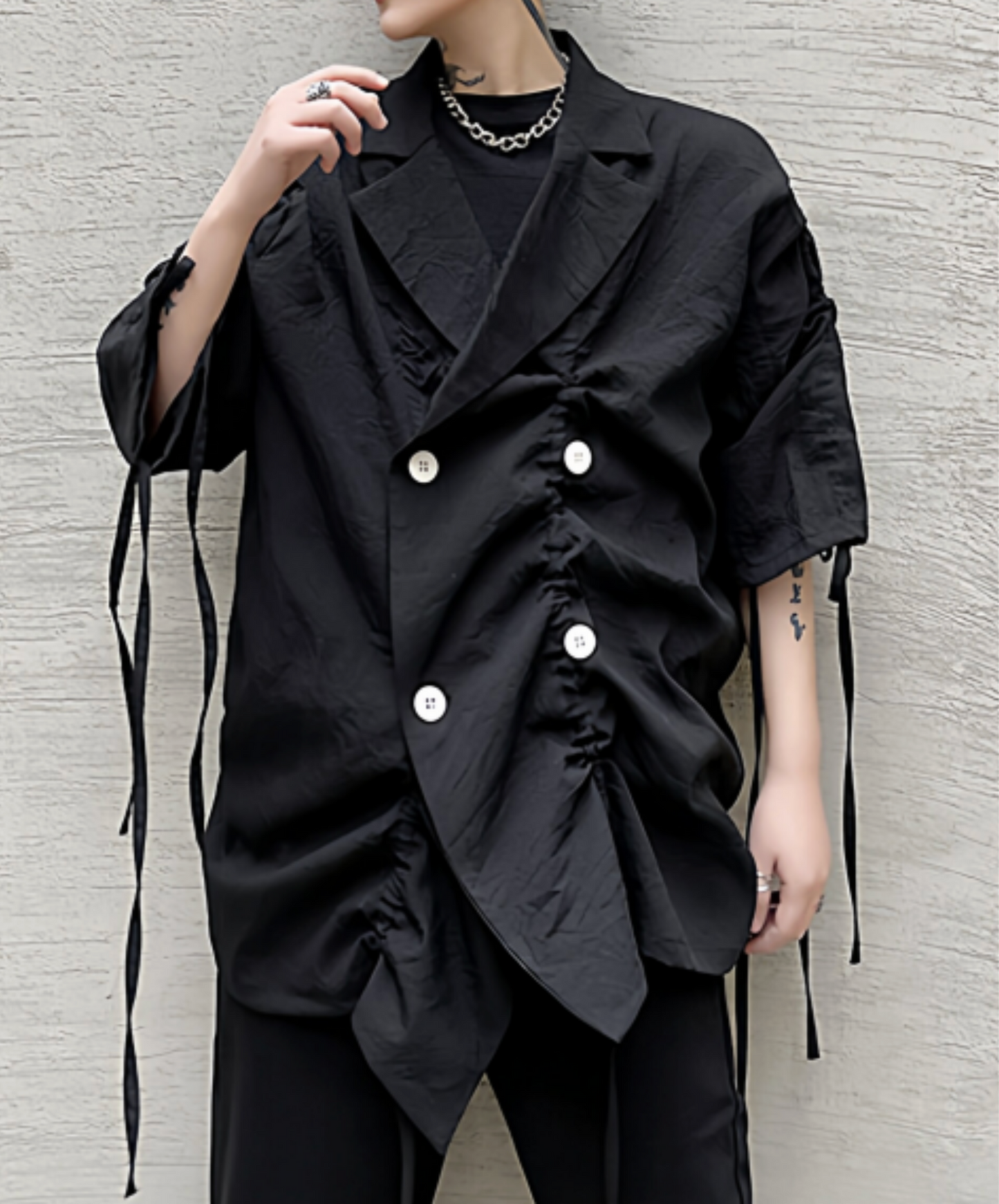 dark asymmetrical drawing process jacket EN2748