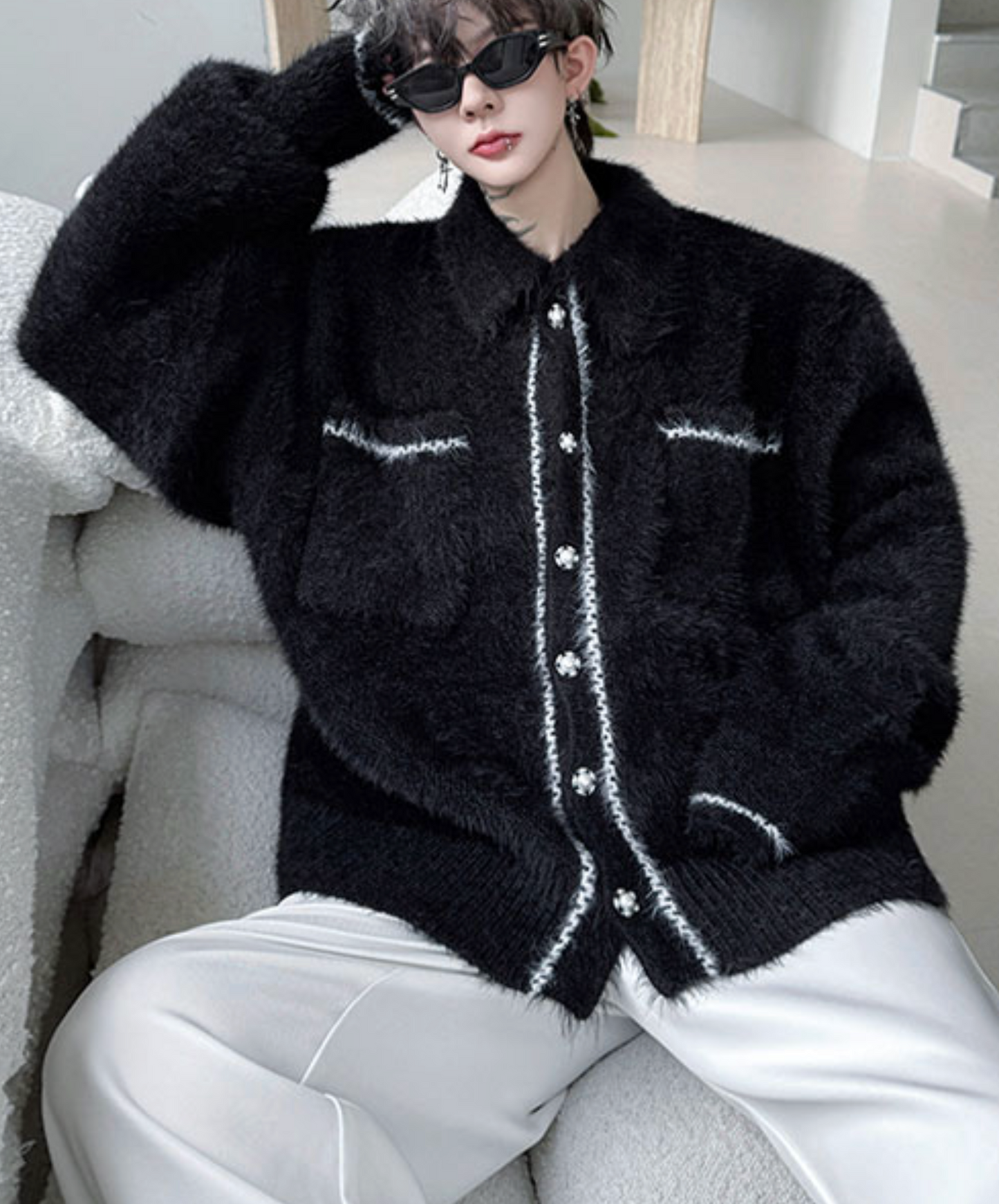 collared colorblock jacquard jacket EN2521