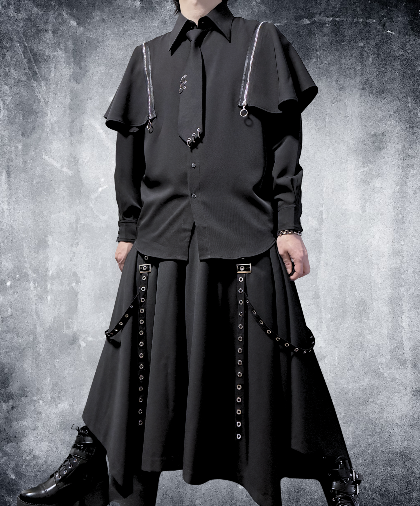 【style100】dark mode outfit set EN2994（shirt + necktie + pants set）