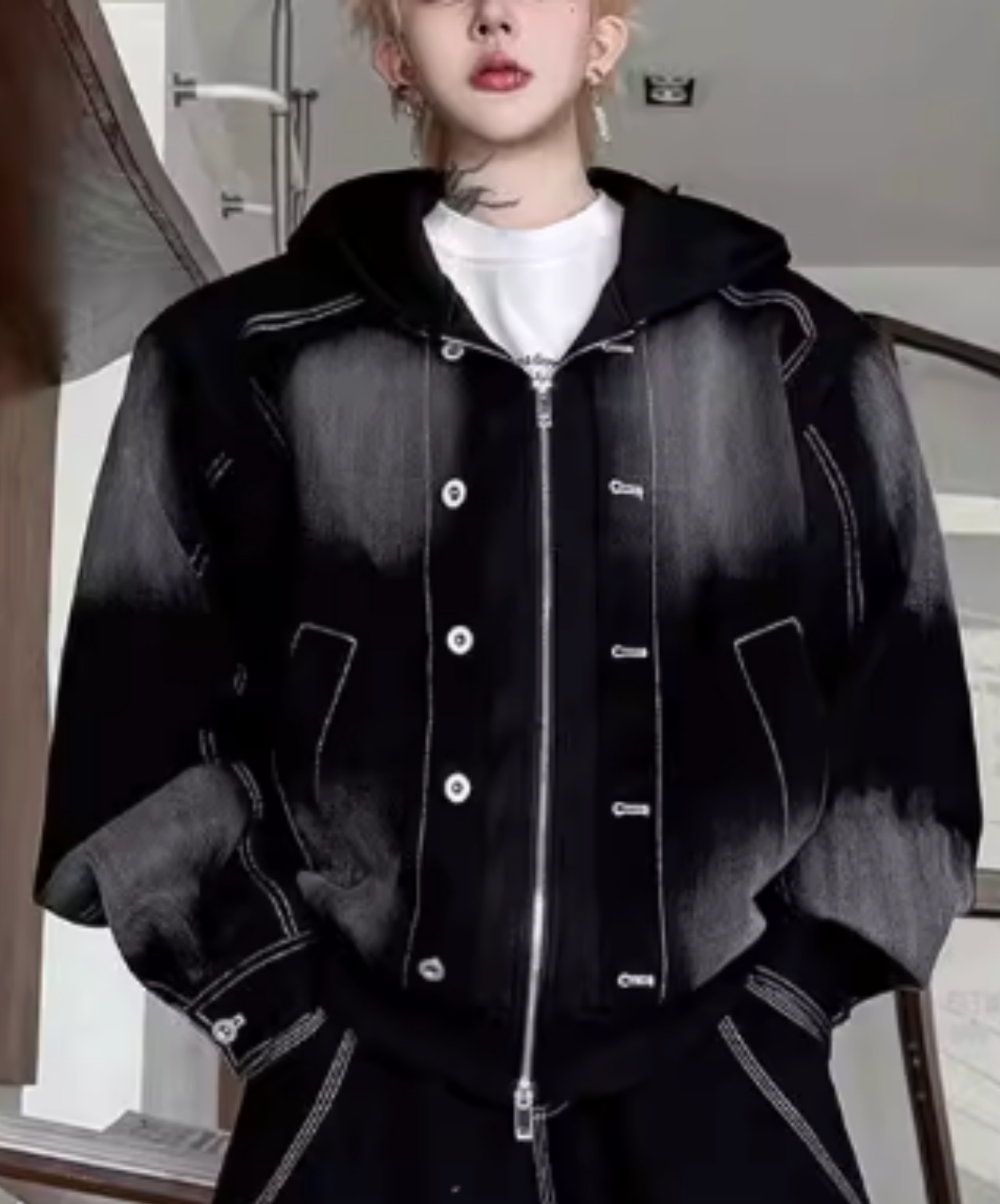 american retro patchwork denim hoodie EN2717