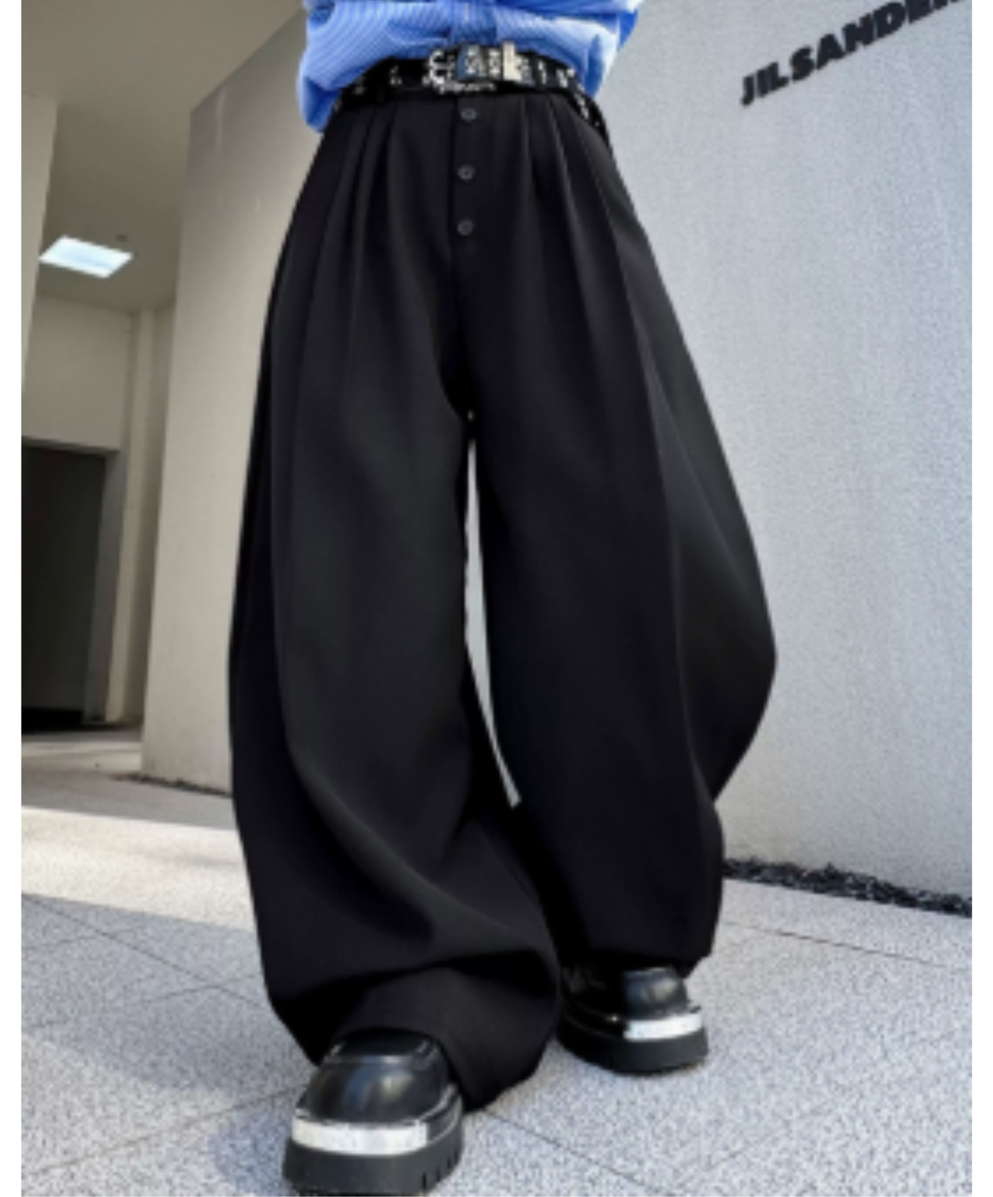 casual curve line wide pants EN2912