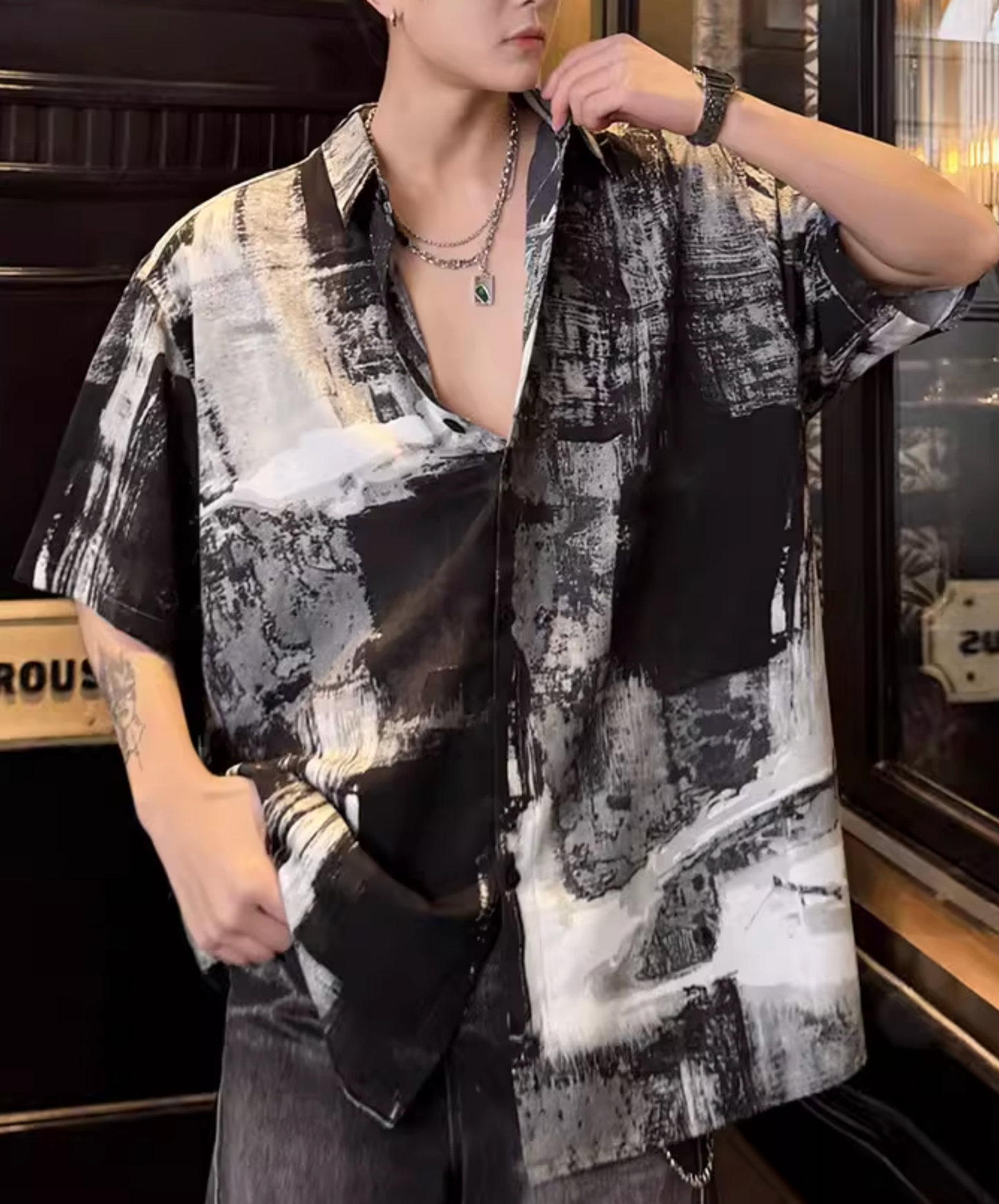 dark splicing print shirt EN2793