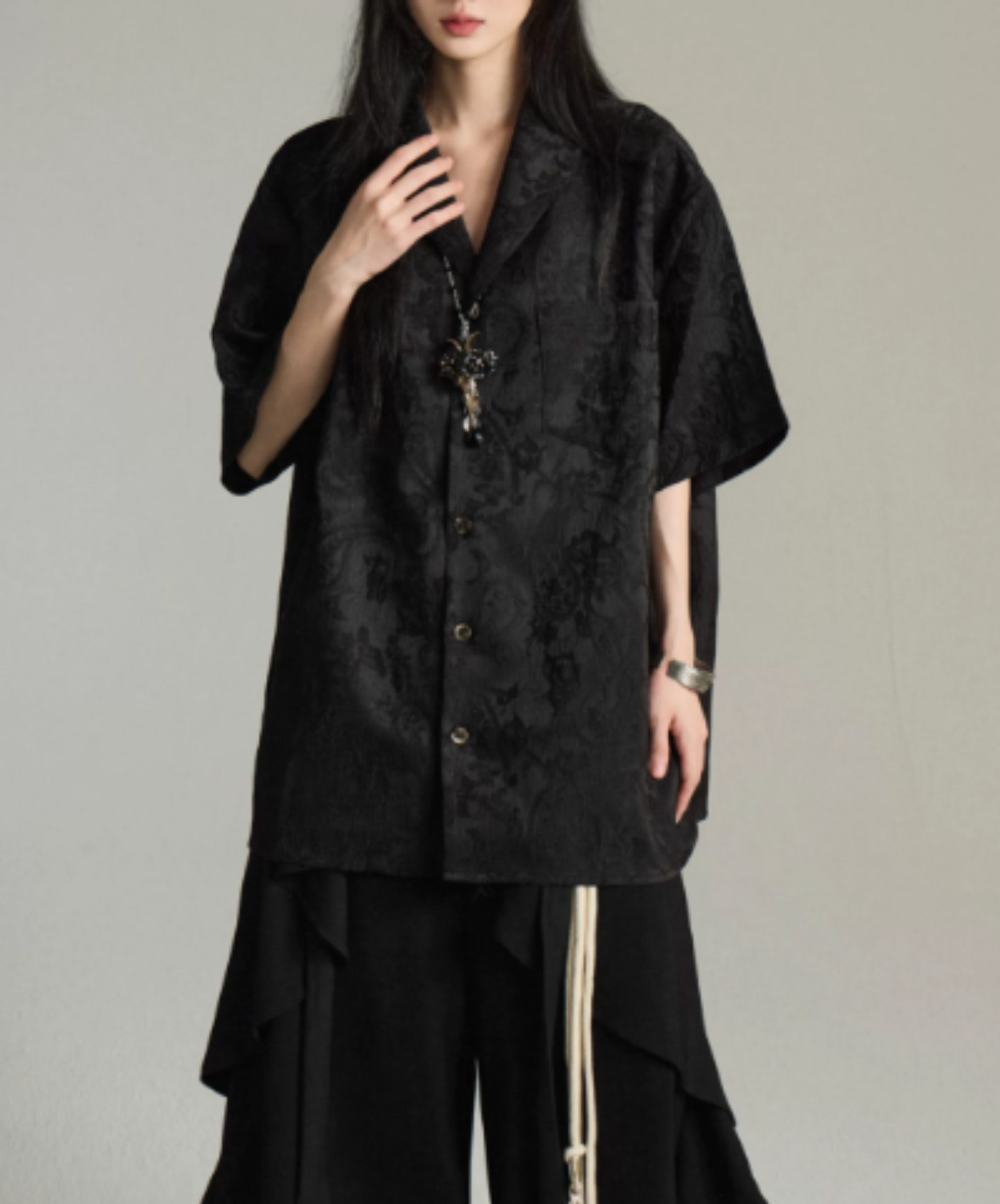 short-sleeved embroidered jacquard shirt EN3023