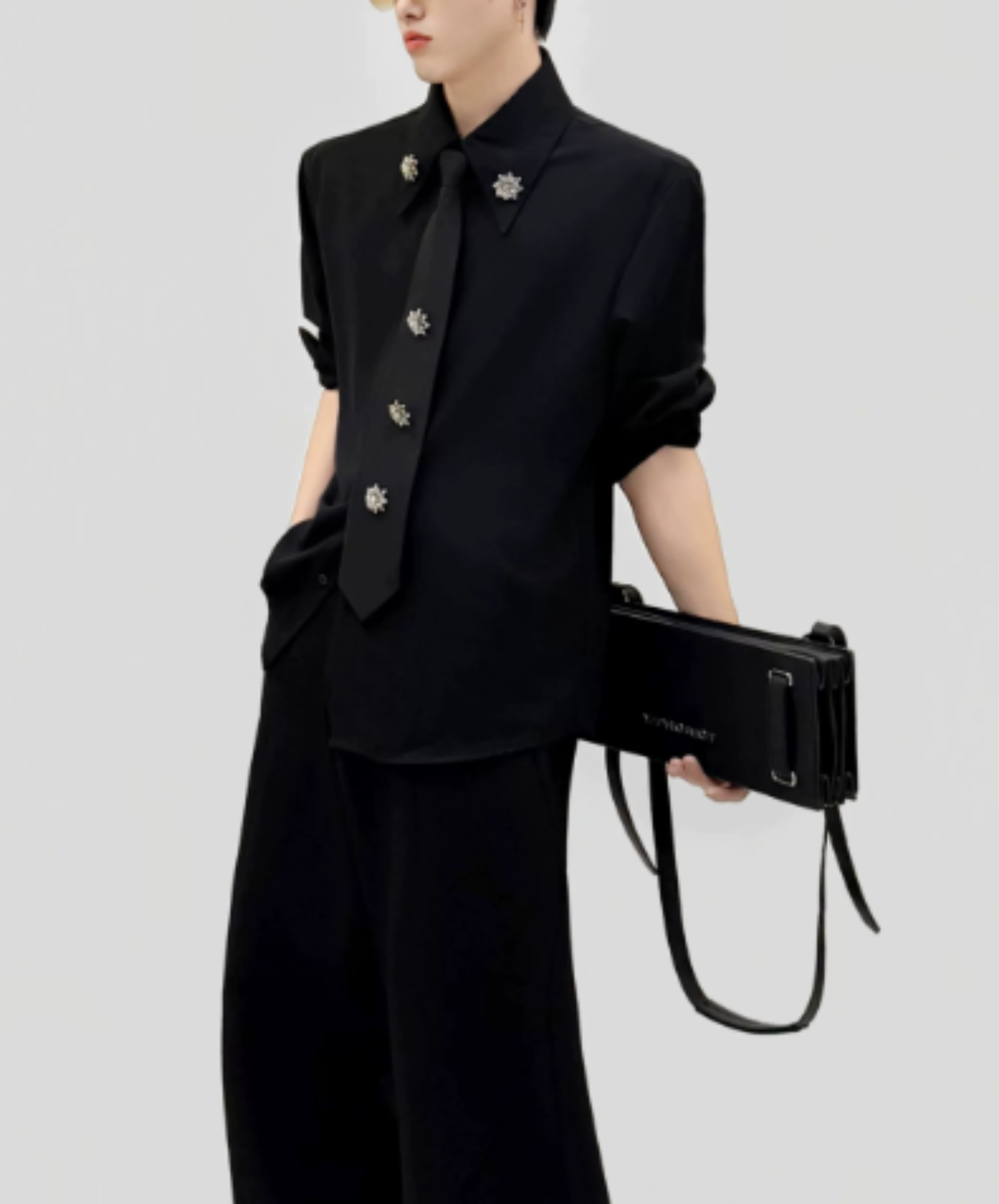 metallic floral tie embellishment shirt EN3085