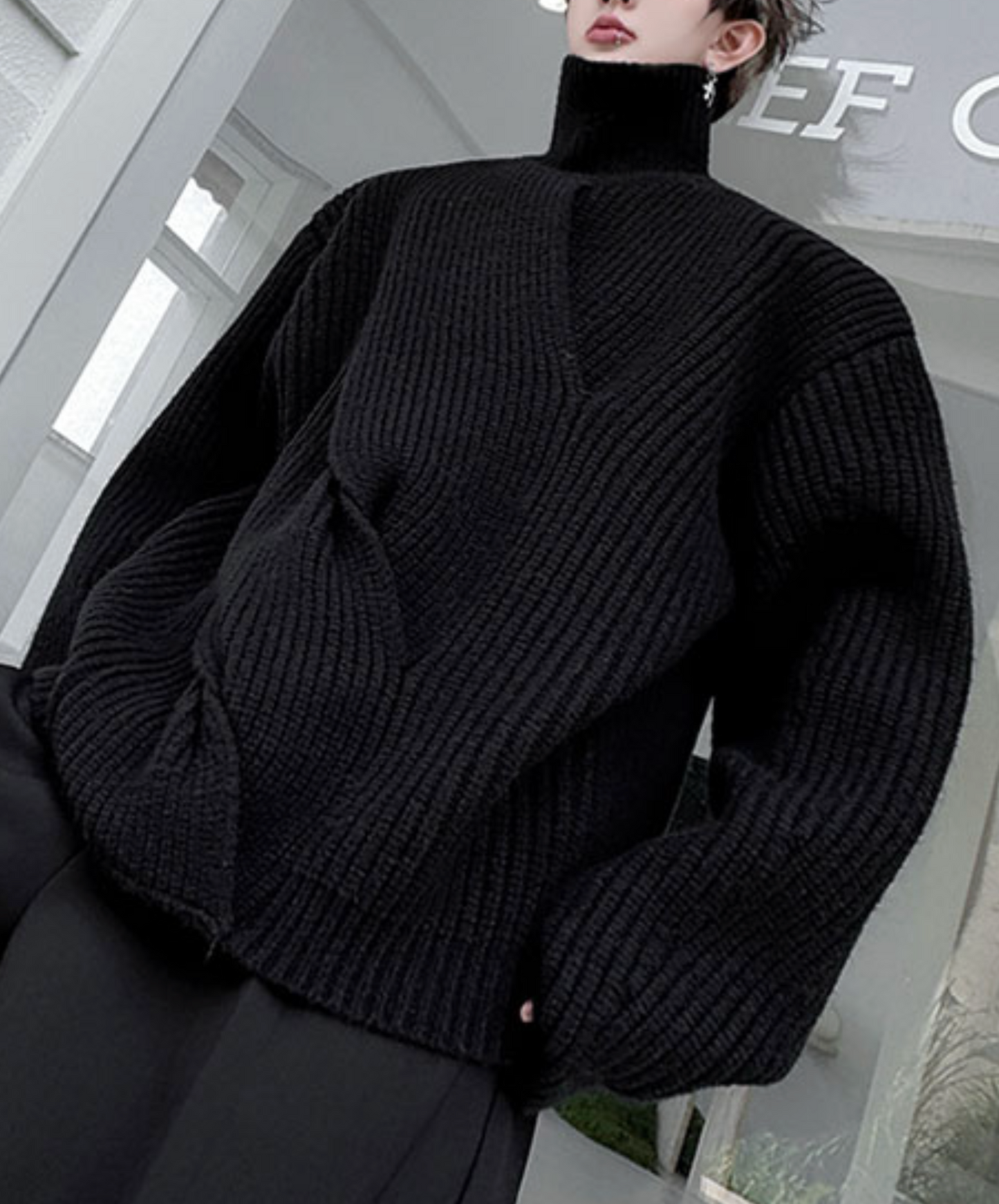 plain twist knit high neck sweater EN2524