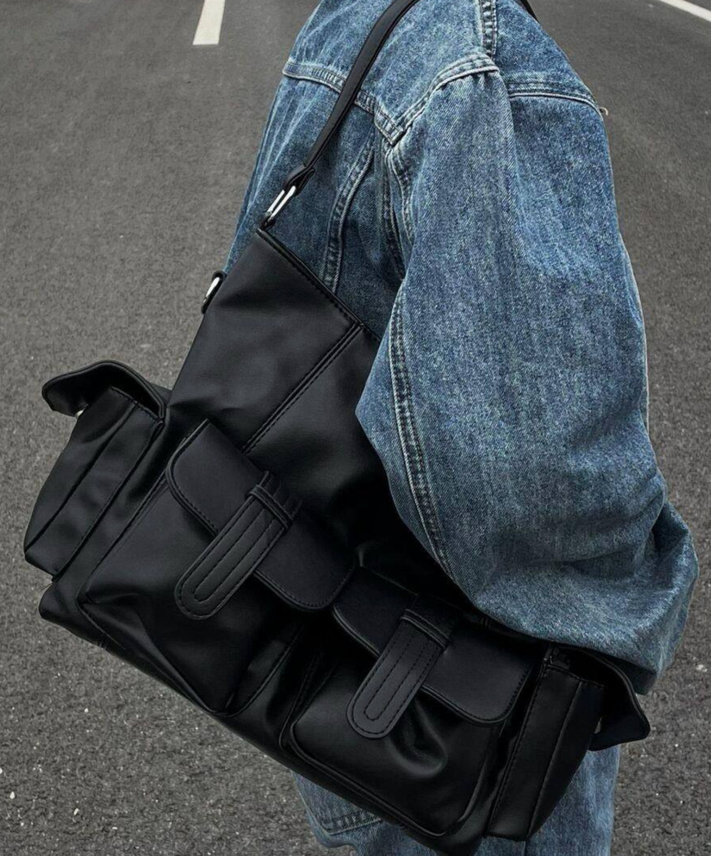 dark large capacity square shoulder bag EN2646