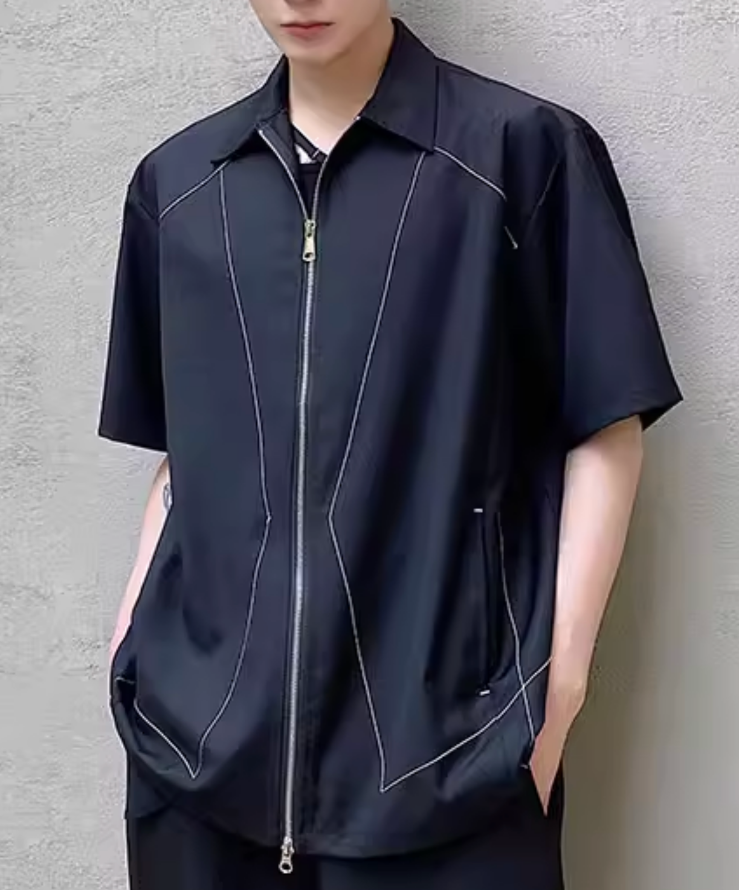 unique stitching with zipper shirt EN2812