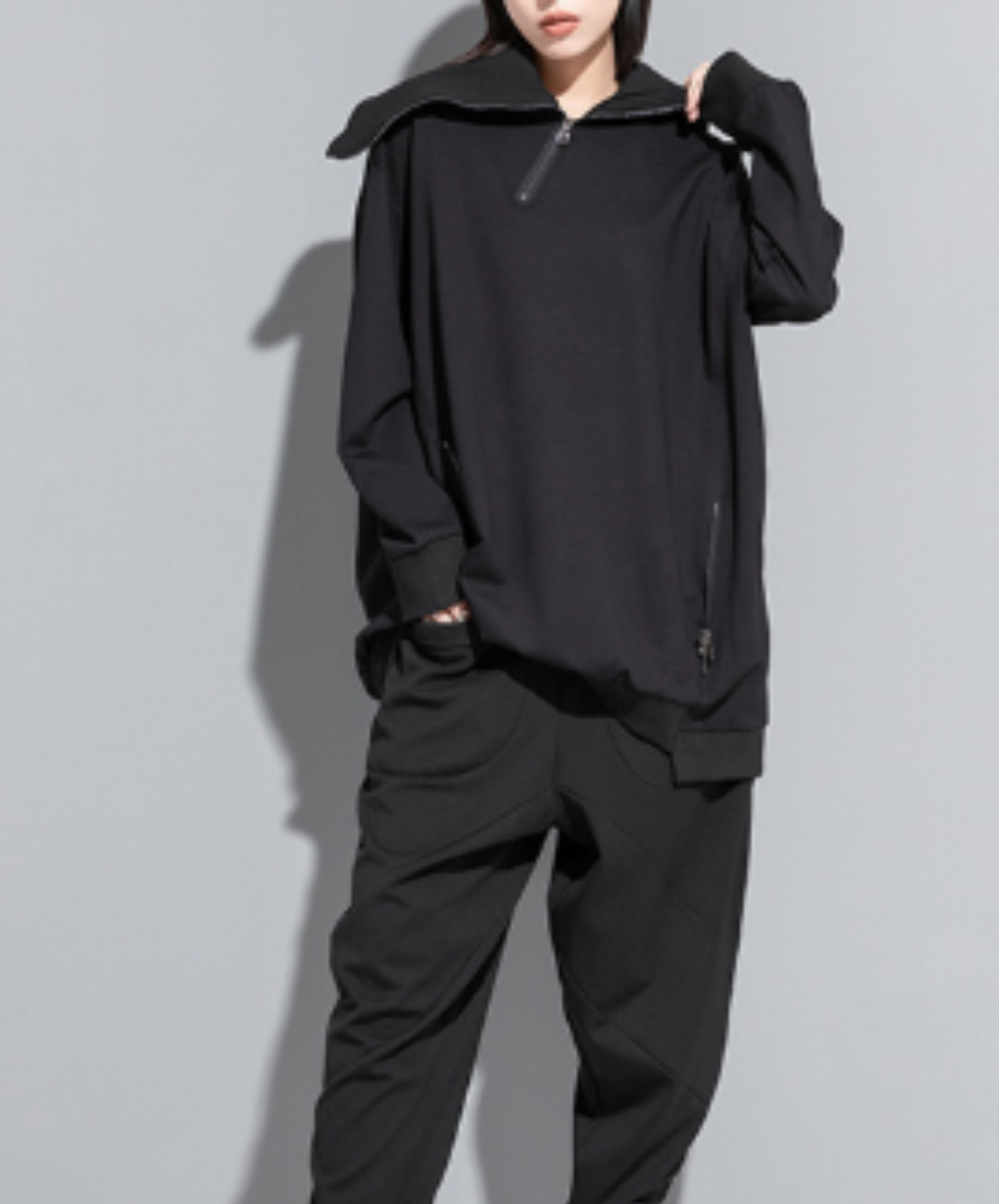 dark extra-high neck zipper sweatshirt EN3120