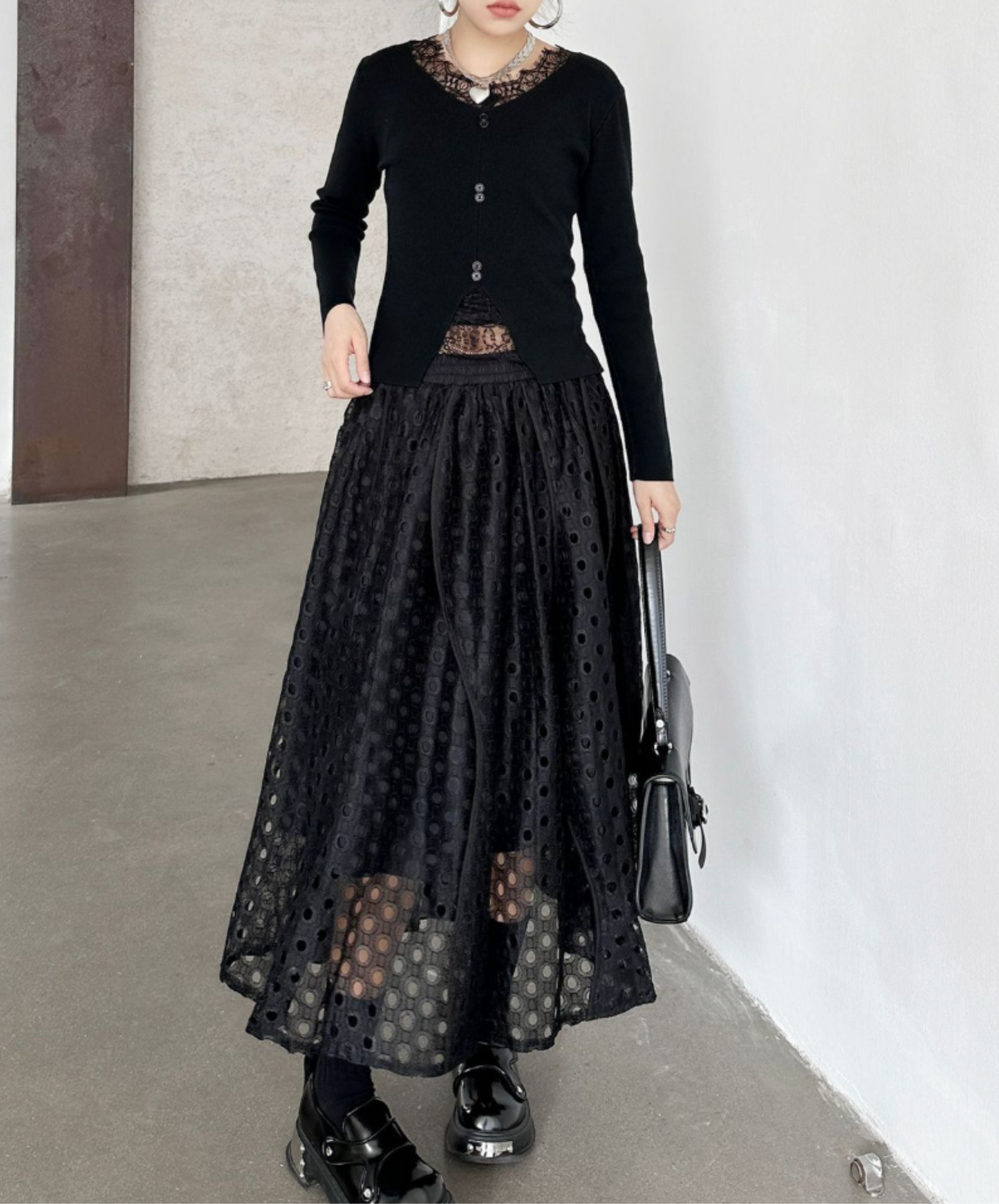 dark eyelet lace a-line skirt EN2335
