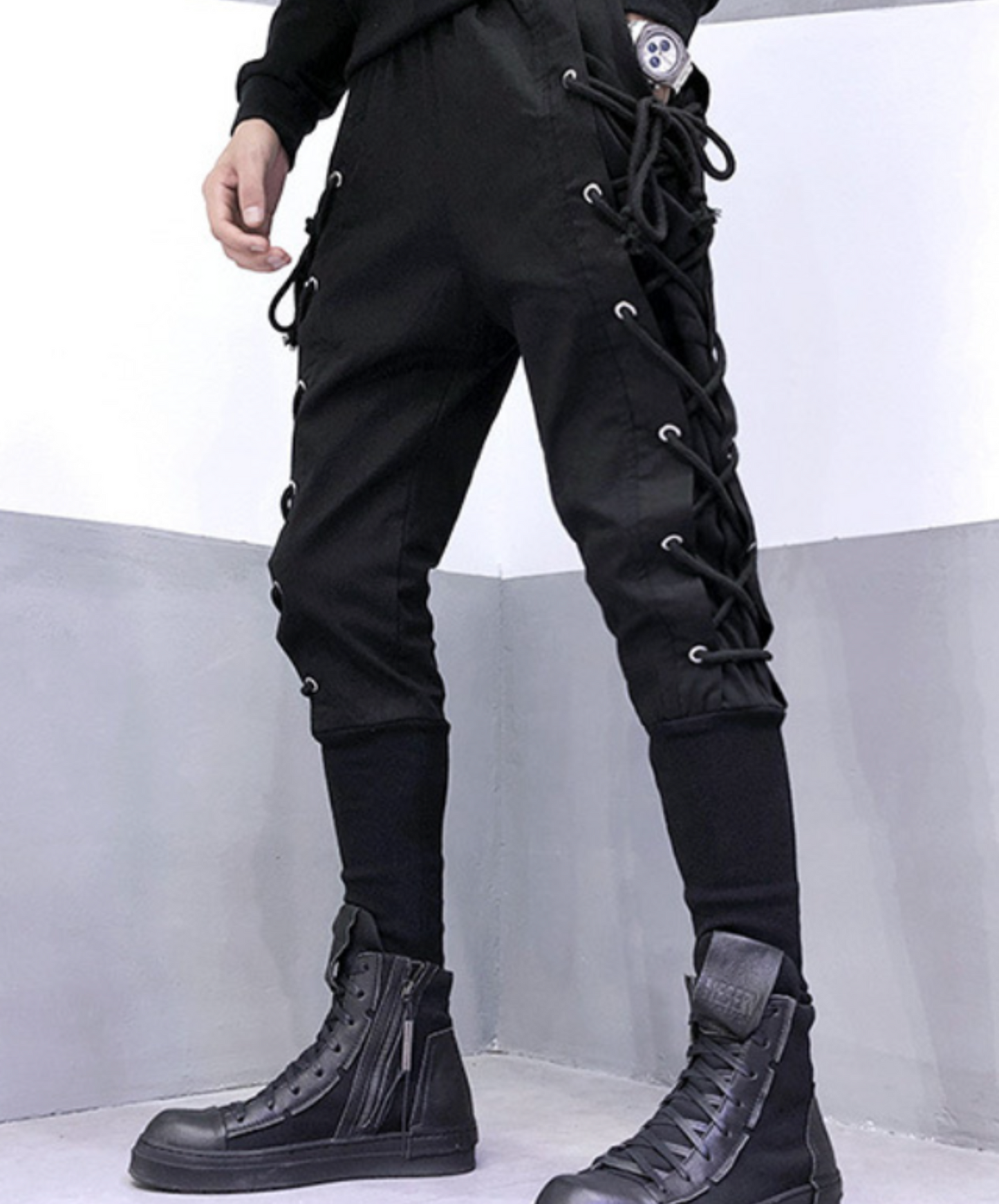 dark lace-up slim pants EN2198