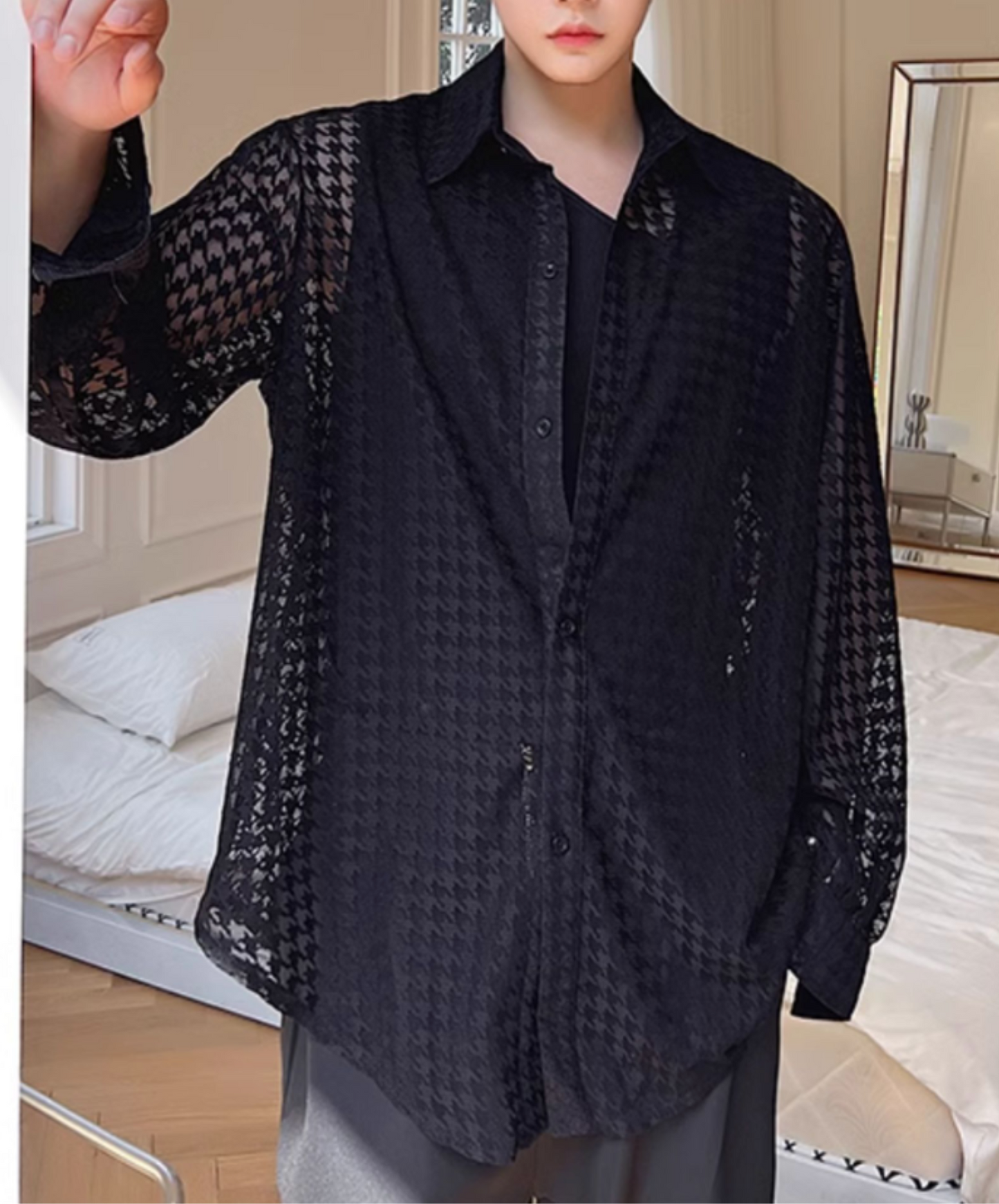 dark houndstooth sheer shirt EN2109