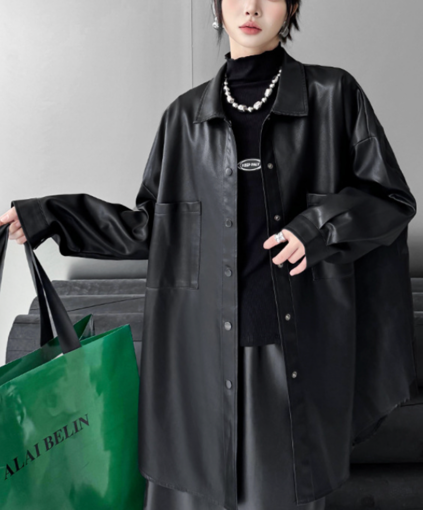 pu leather loose shirt EN2467