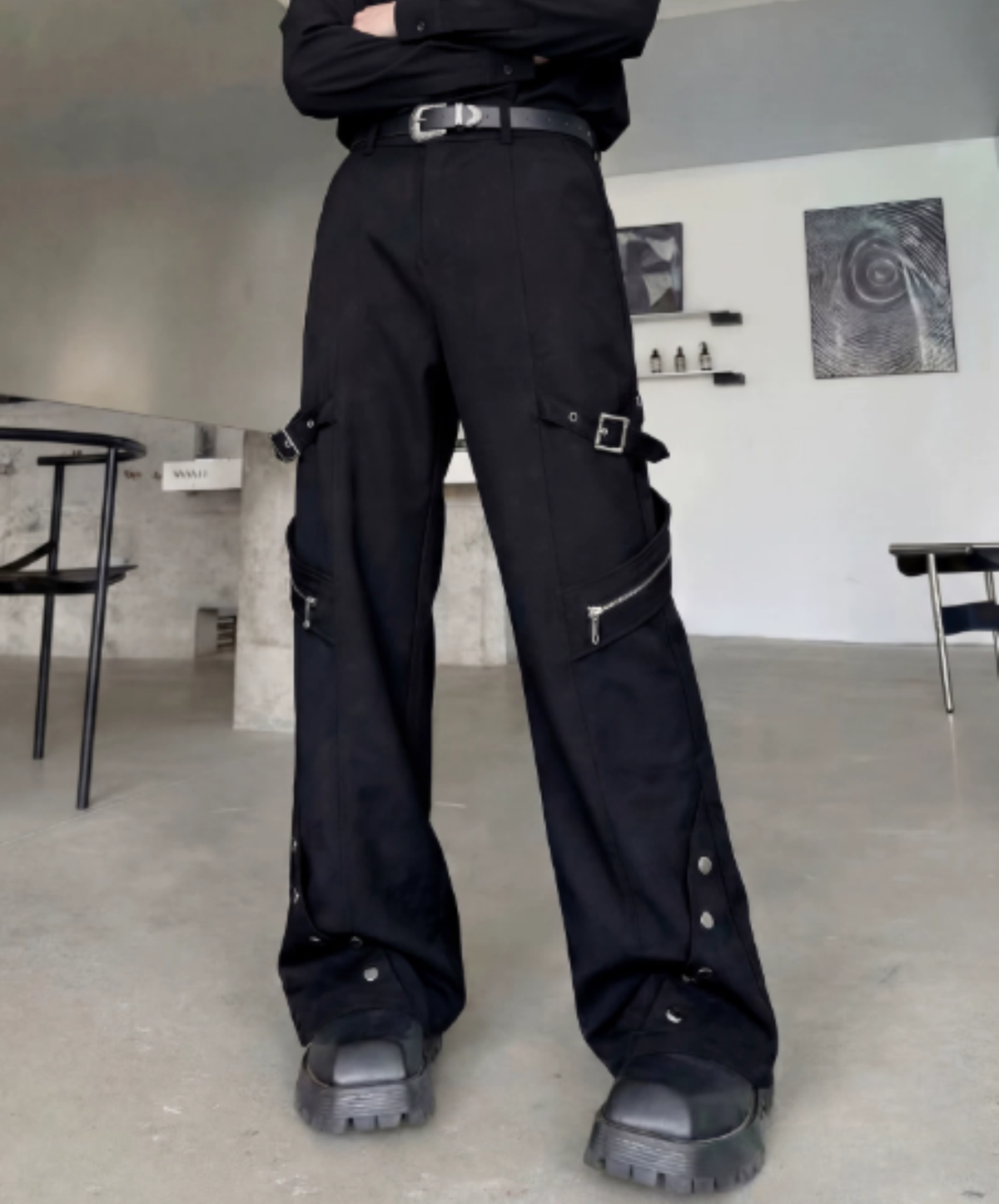 zip-detailed flared silhouette pants EN3143