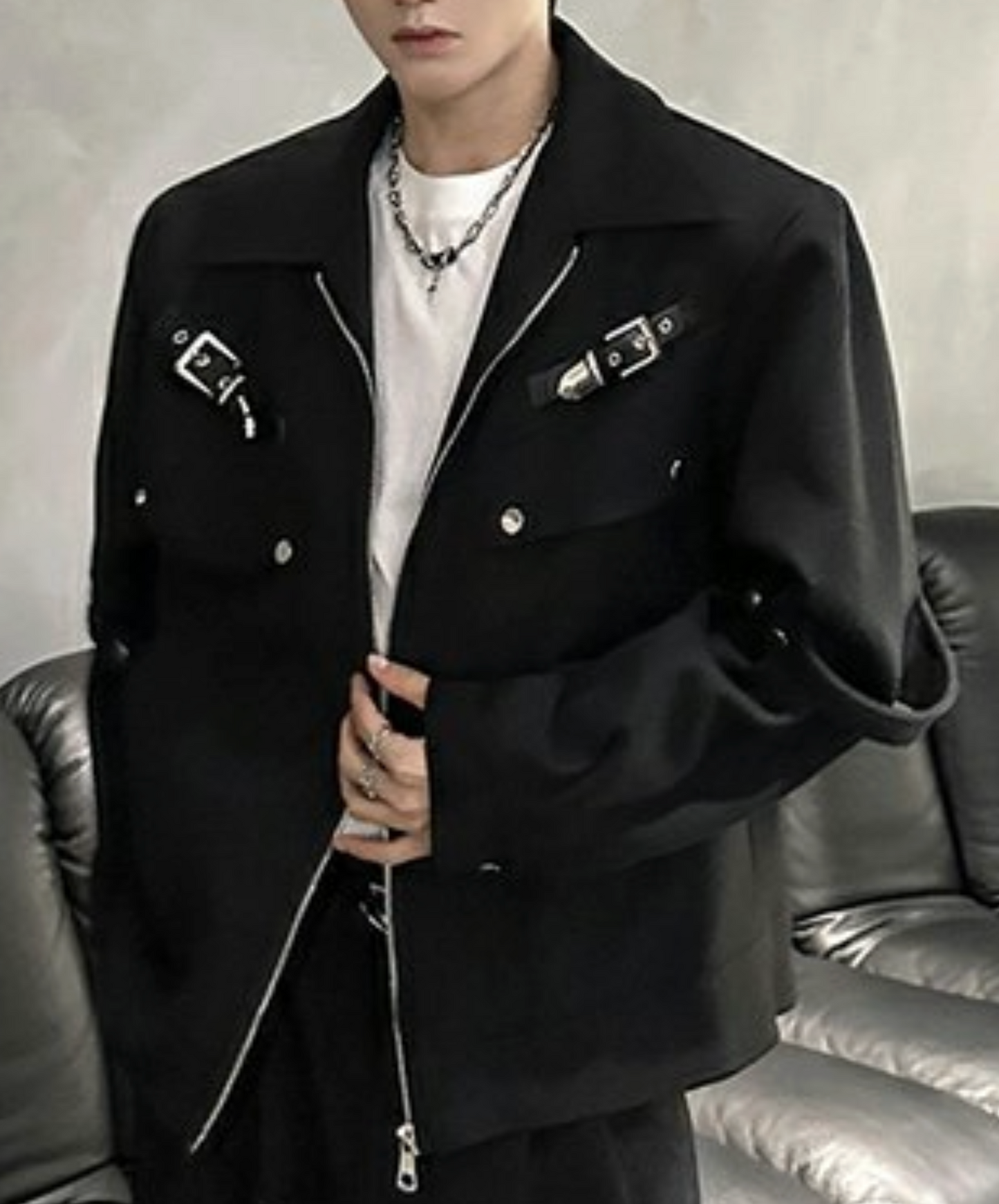 dark metal button short length jacket EN2455