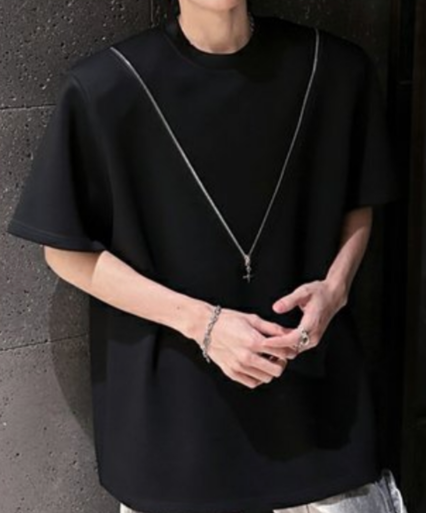 v-shaped zip-up design t-shirt EN2074
