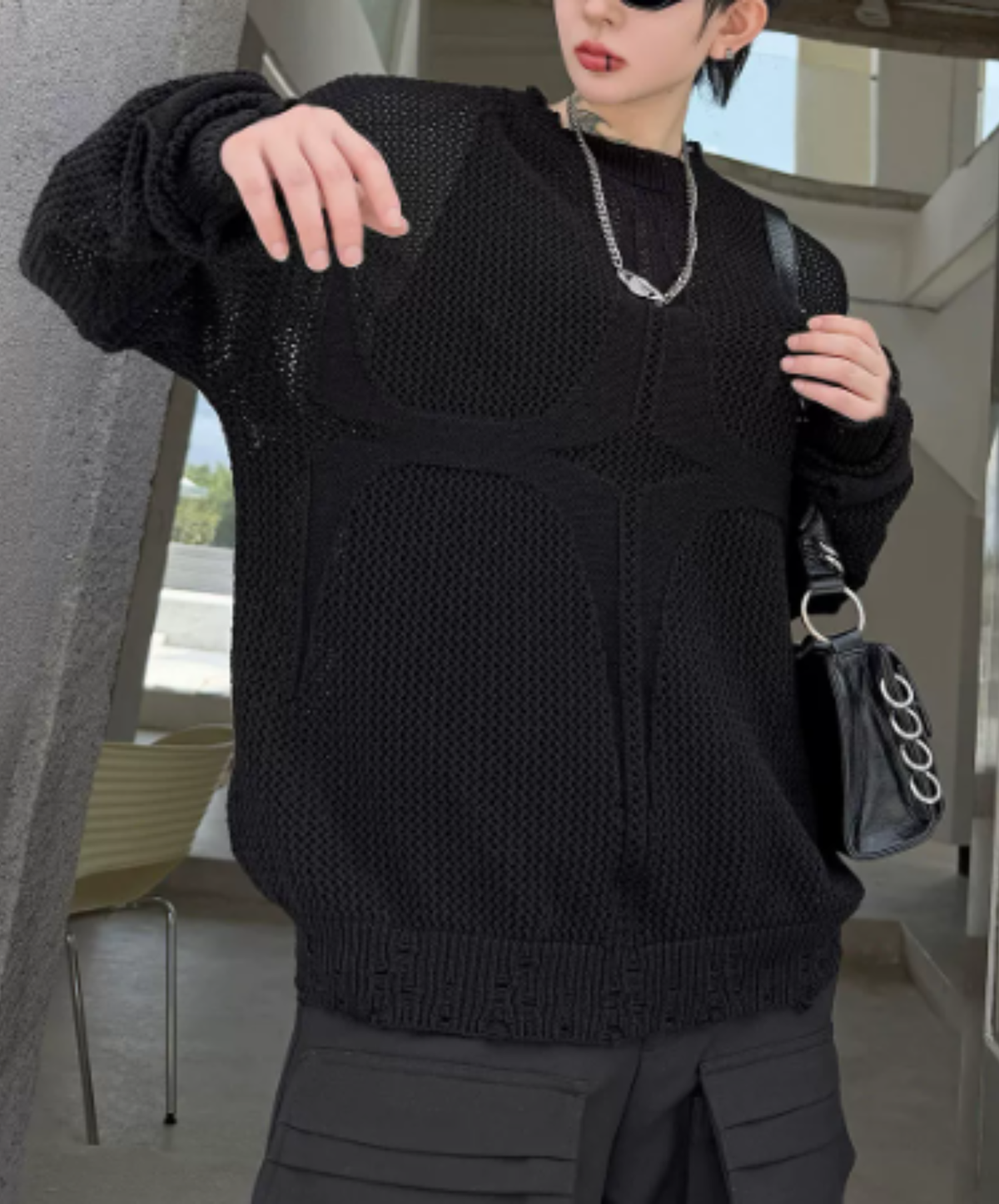 open-knit pattern with distressed finish sweater EN3206