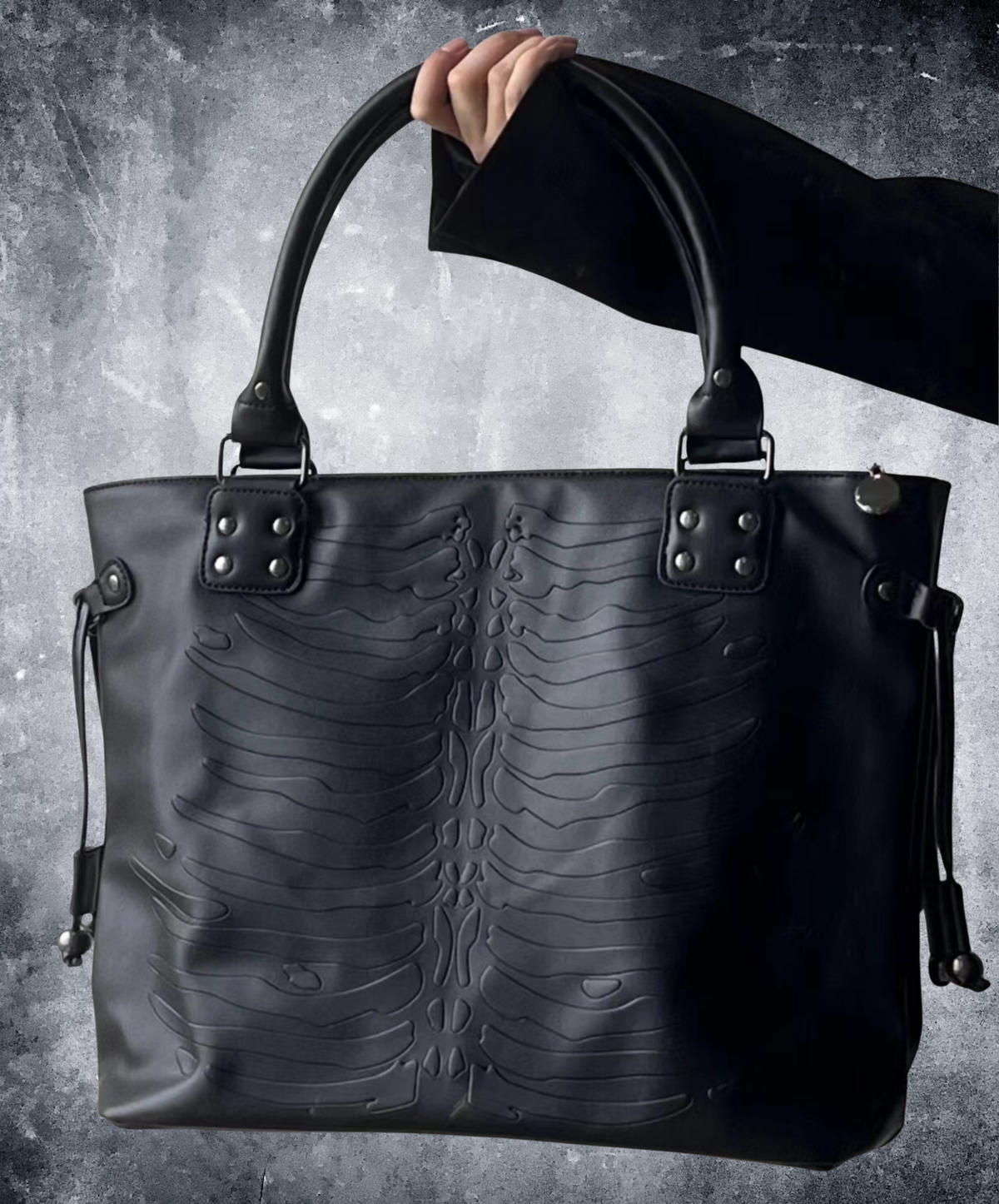 dark gothic bone embossed tote bag EN1771