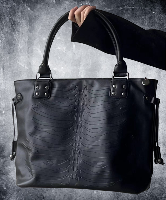 dark gothic bone embossed tote bag EN1771
