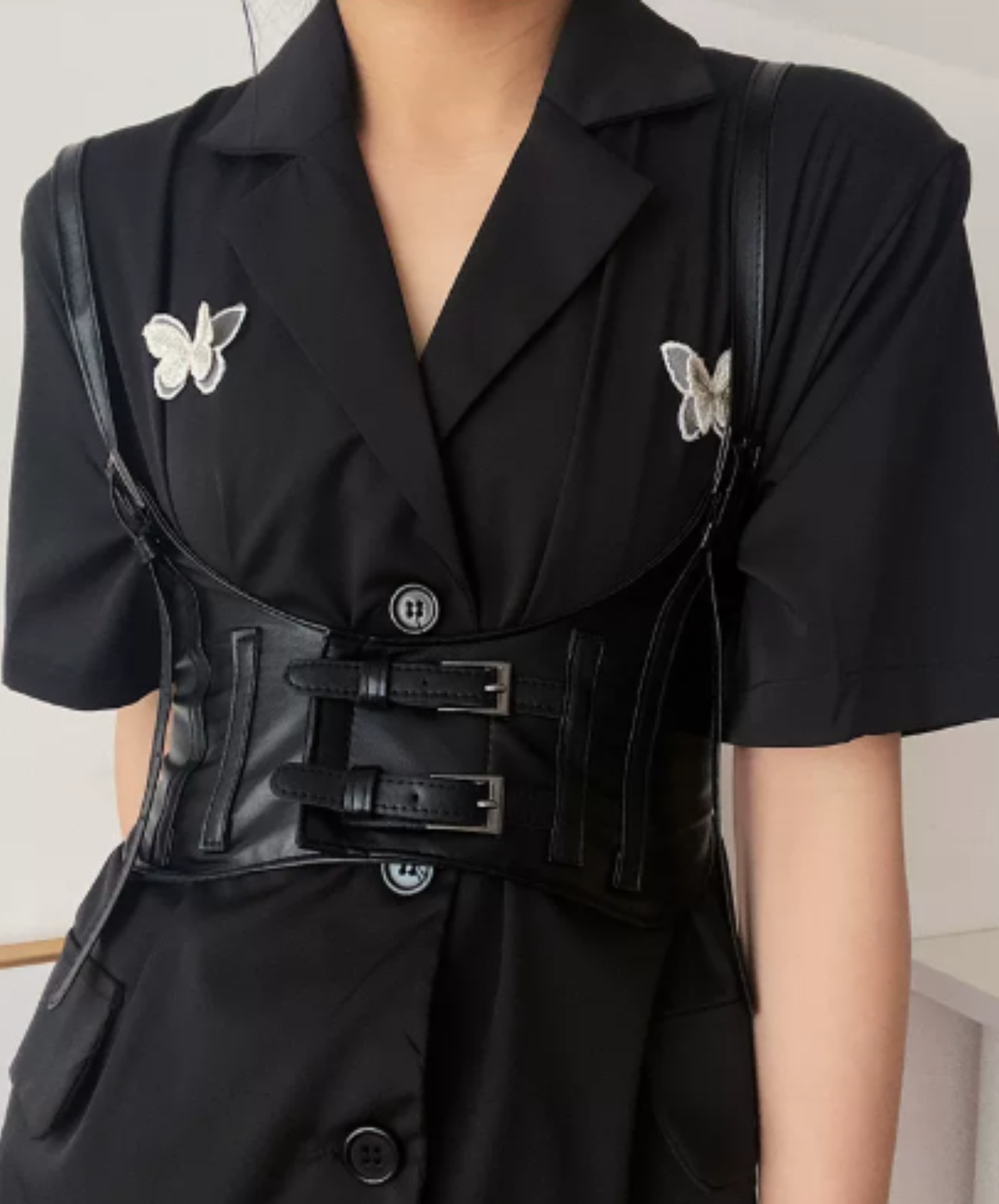 double-buckle shoulder strap corset belt EN3265