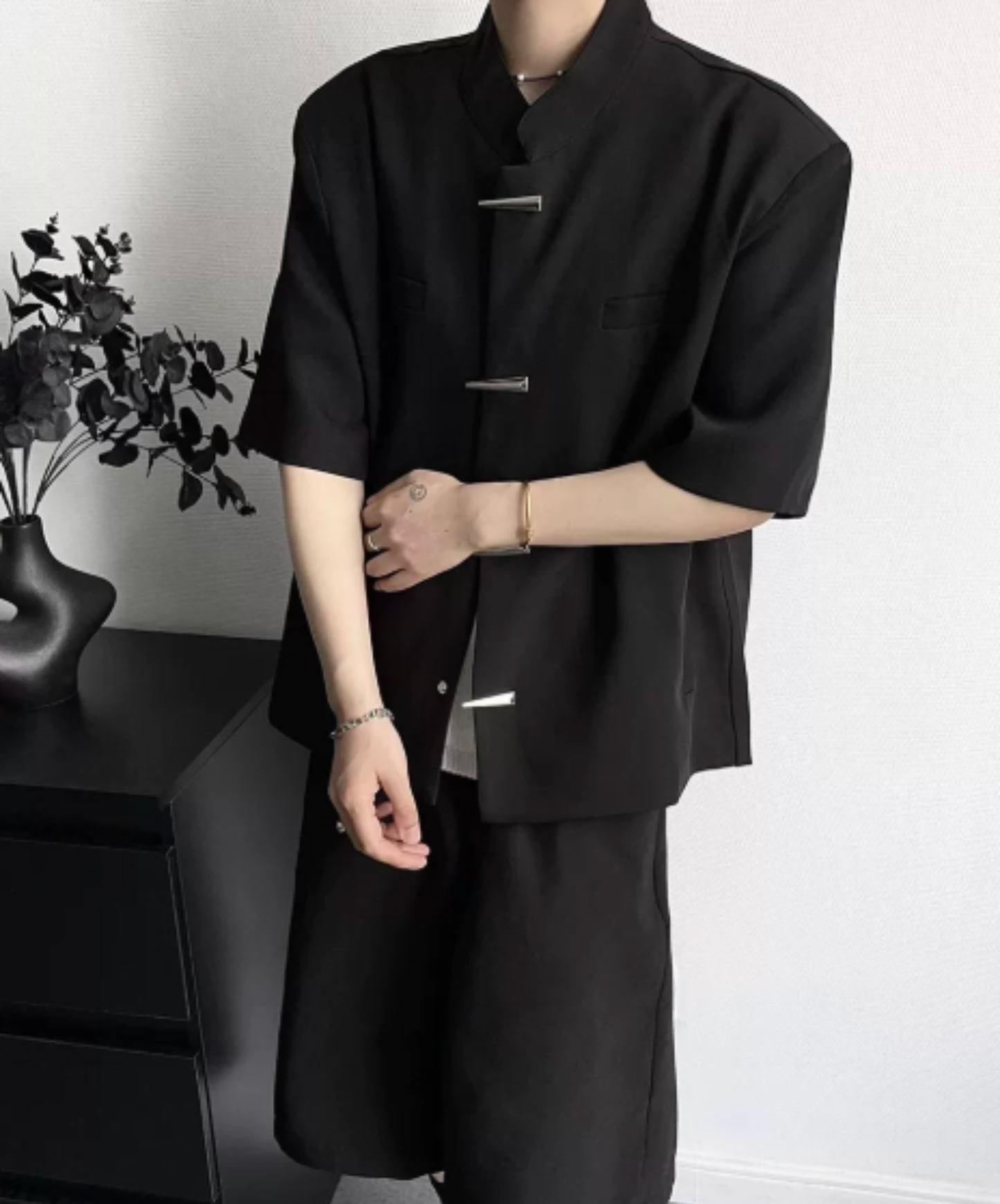 metal button stand collar shirt shirt EN2951