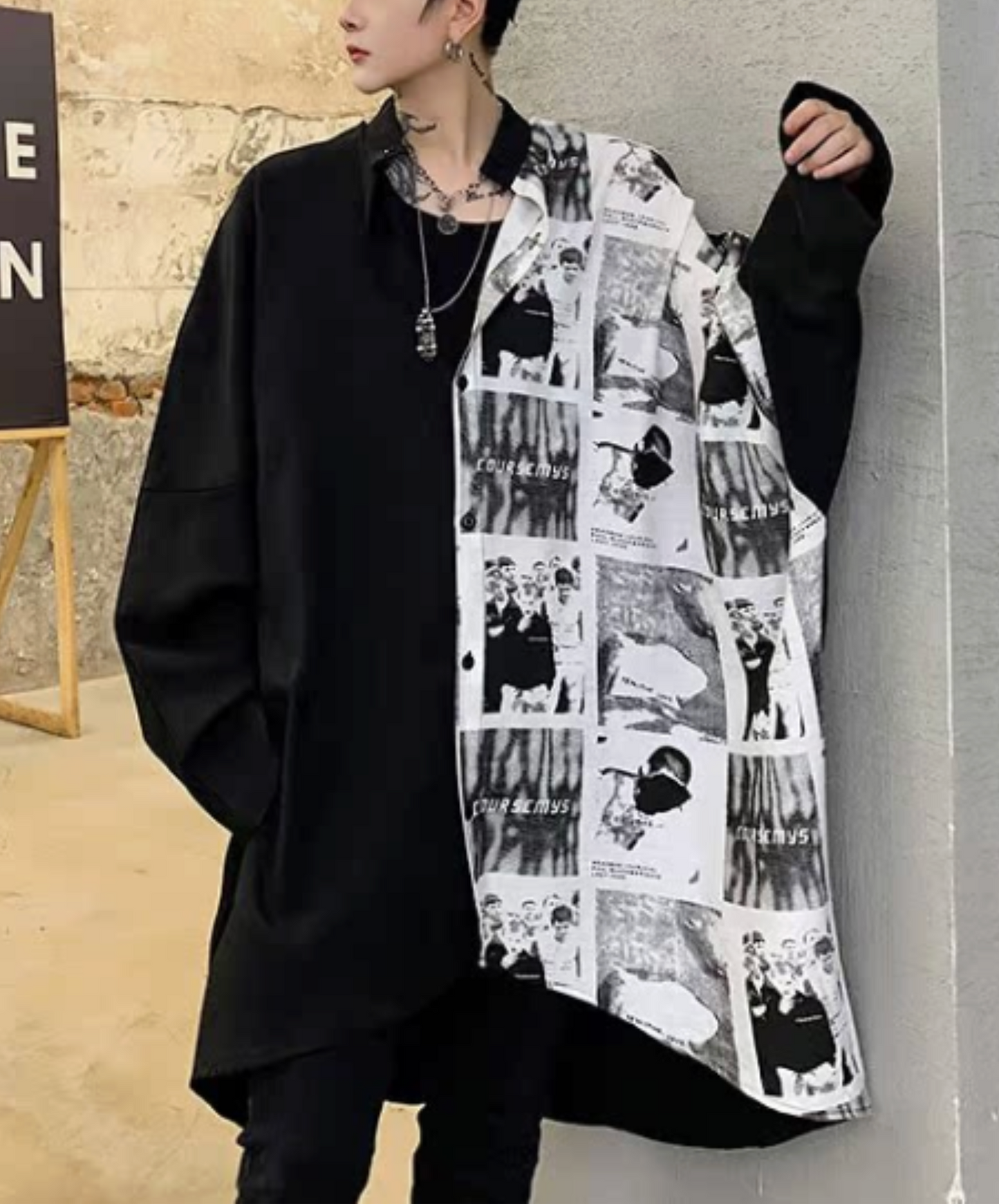 retro photo design asymmetric shirt EN2401