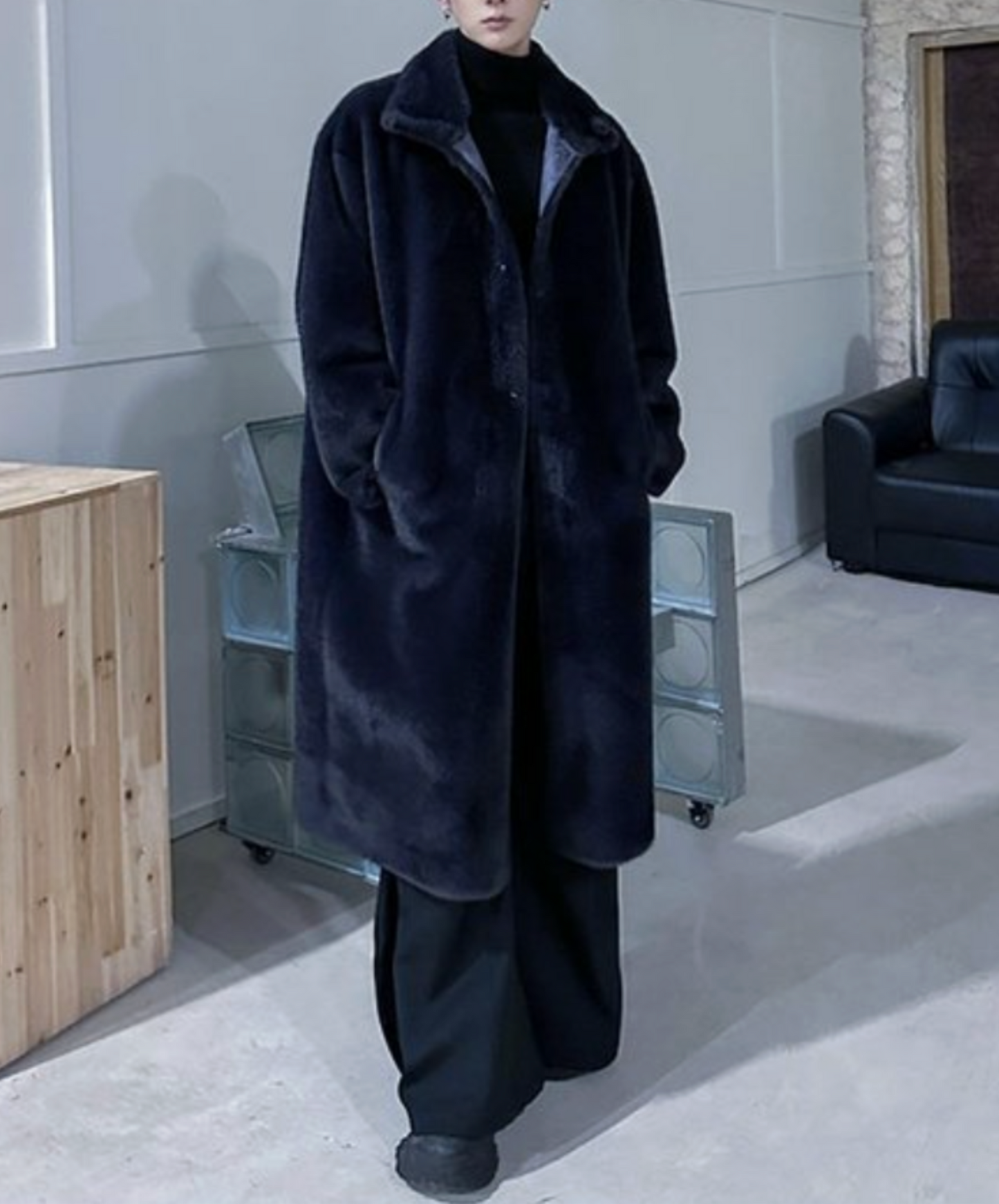 stand collar faux mink fur coat EN2573