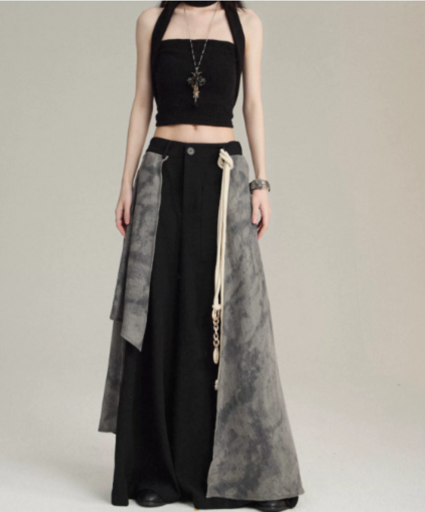 double-structure rope decoration wide pants EN3030