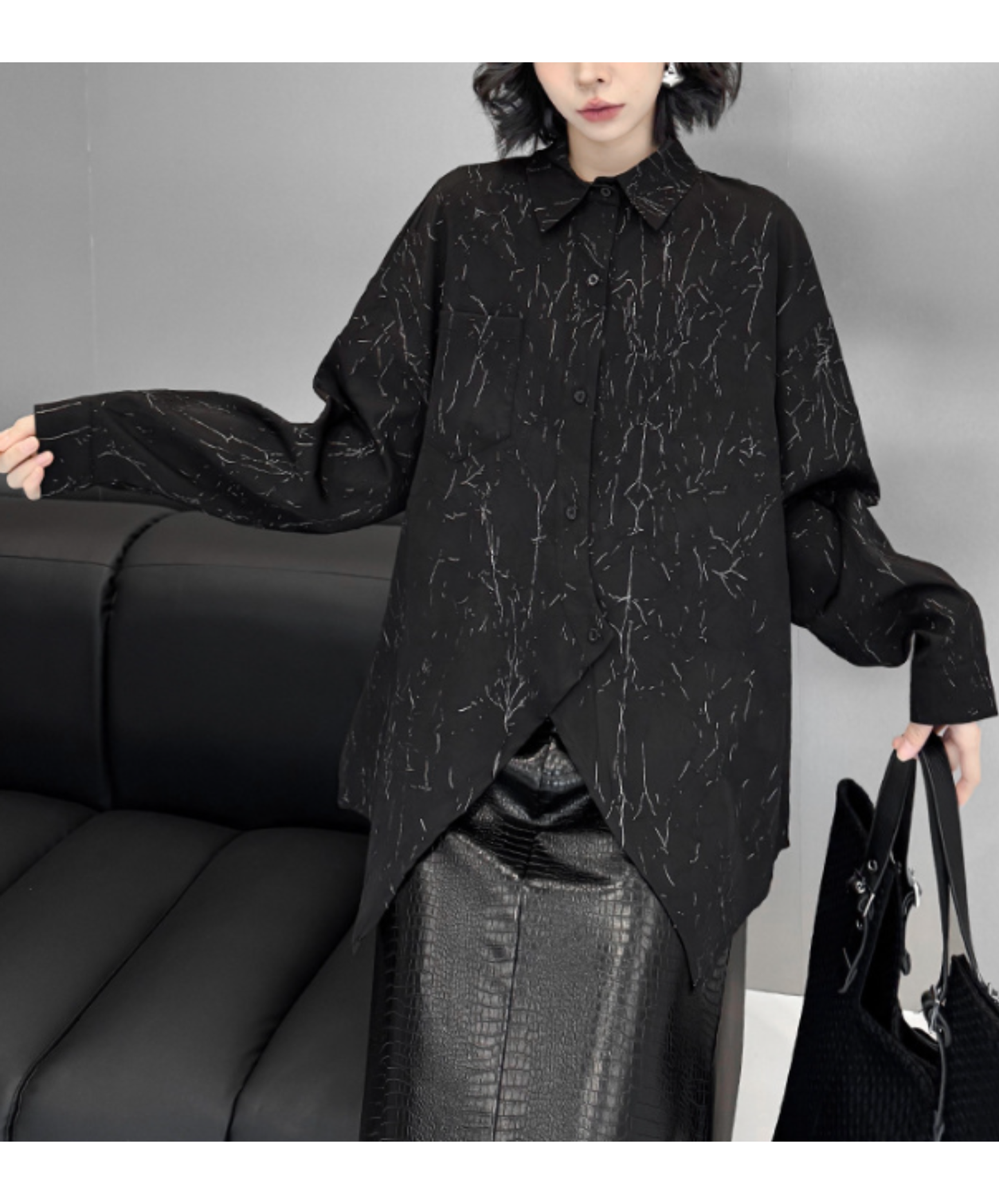 sparkling silver color pattern shirt EN2890