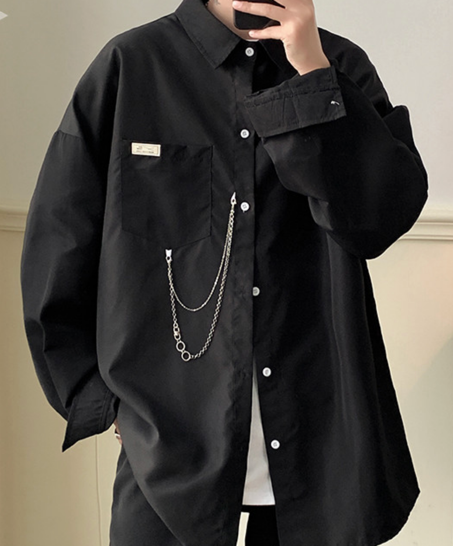 dark chain-decorated oversized shirt EN2761